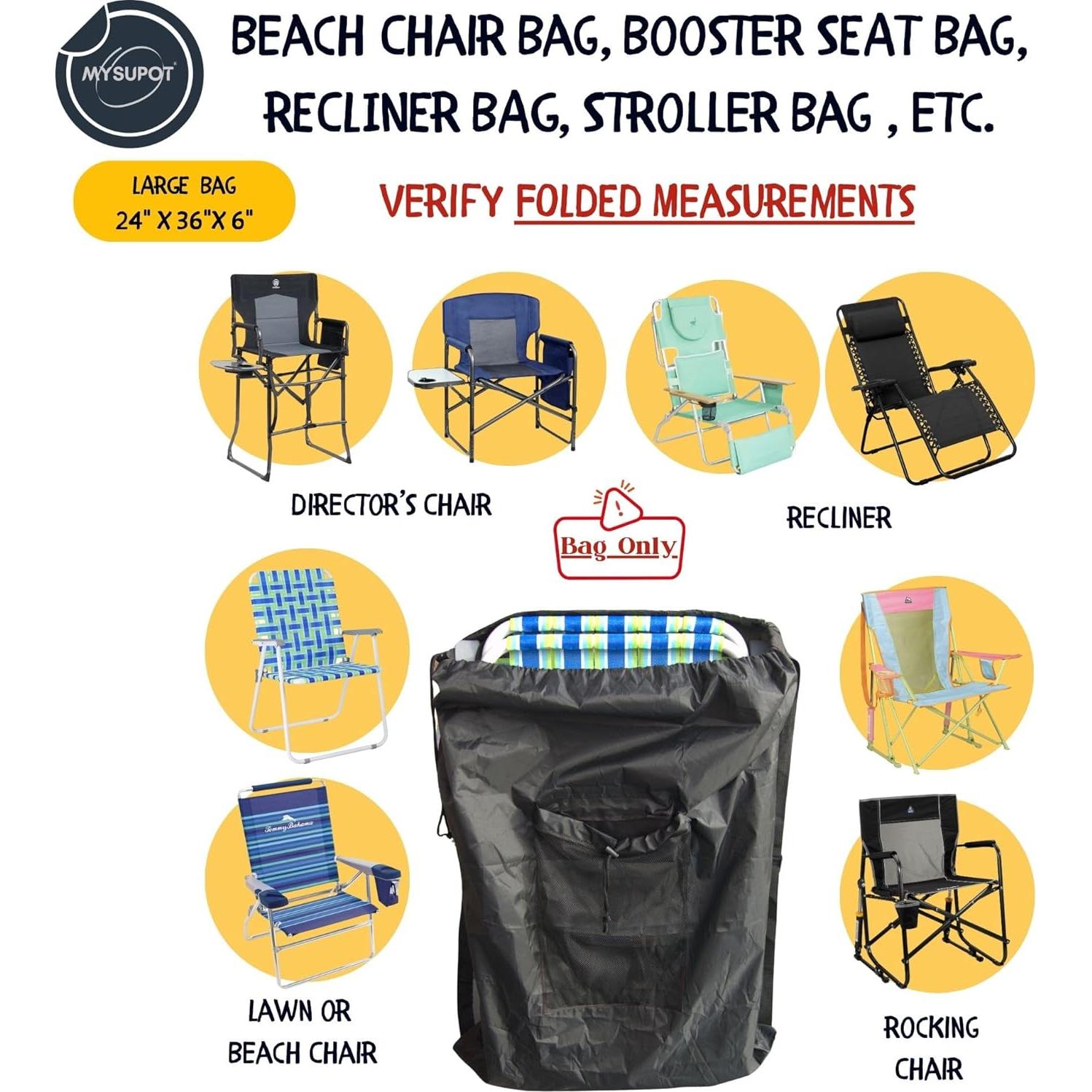 Bolsa de Mochila MYSUPOT Grande Negra para Sillas de Playa