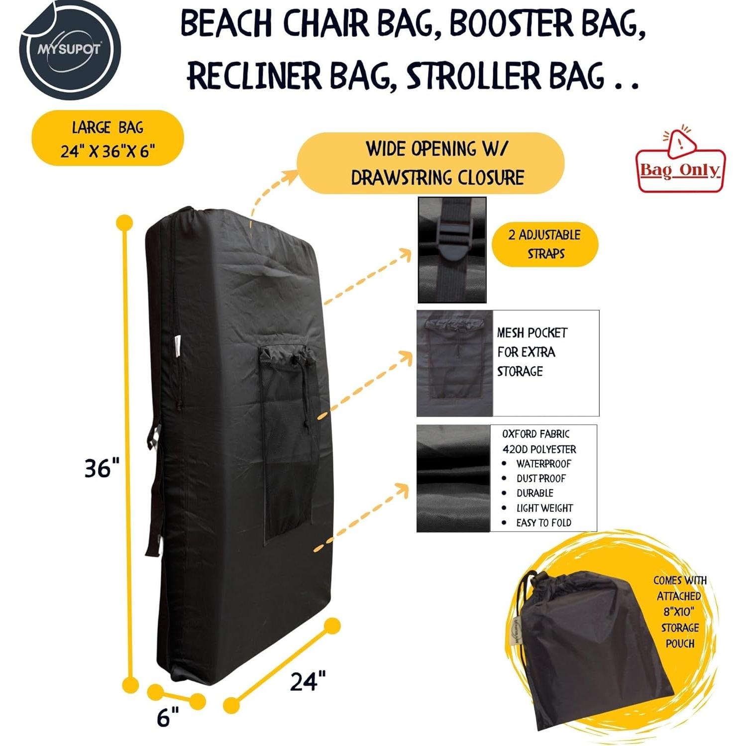 Bolsa de Mochila MYSUPOT Grande Negra para Sillas de Playa