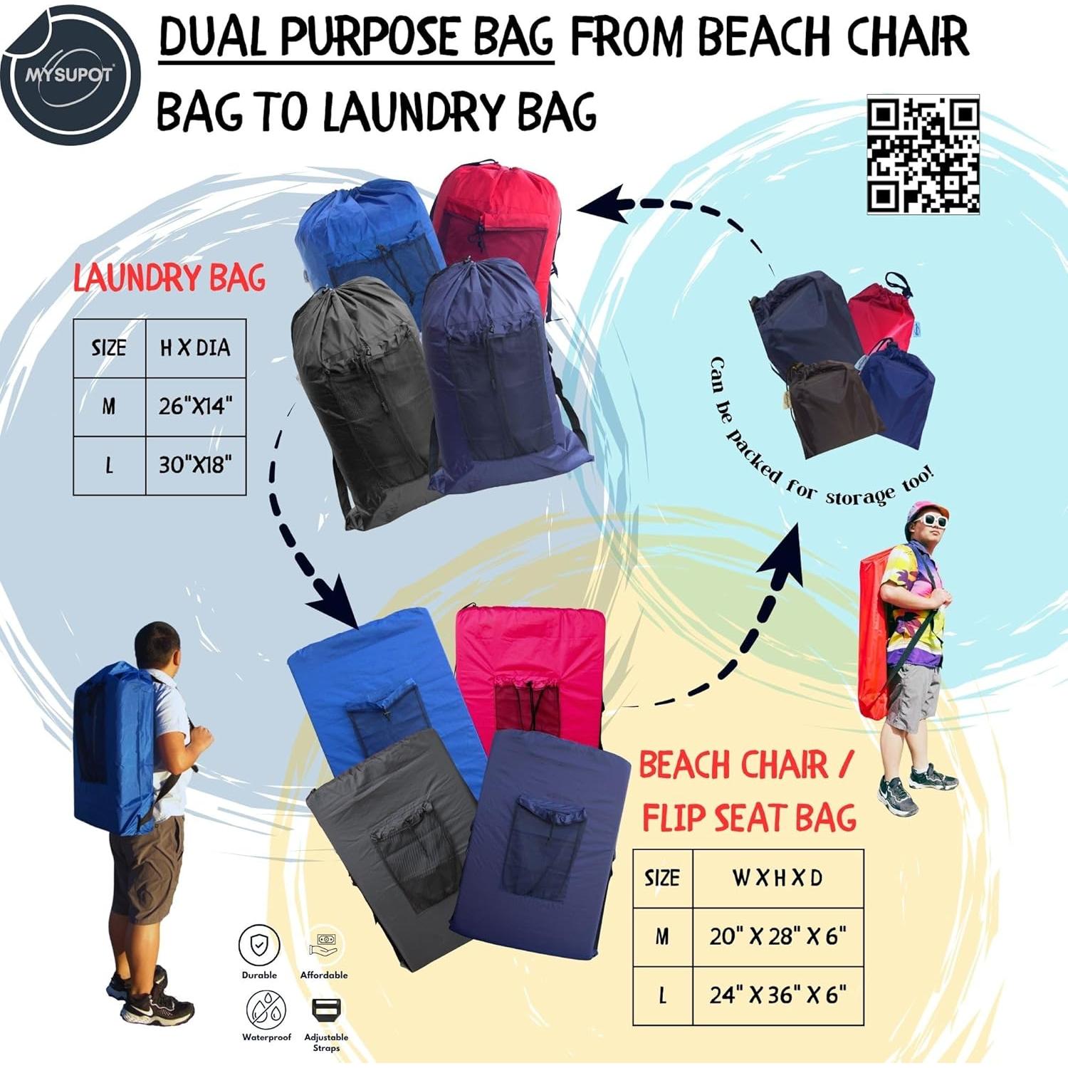 Bolsa de Mochila MYSUPOT Grande Negra para Sillas de Playa