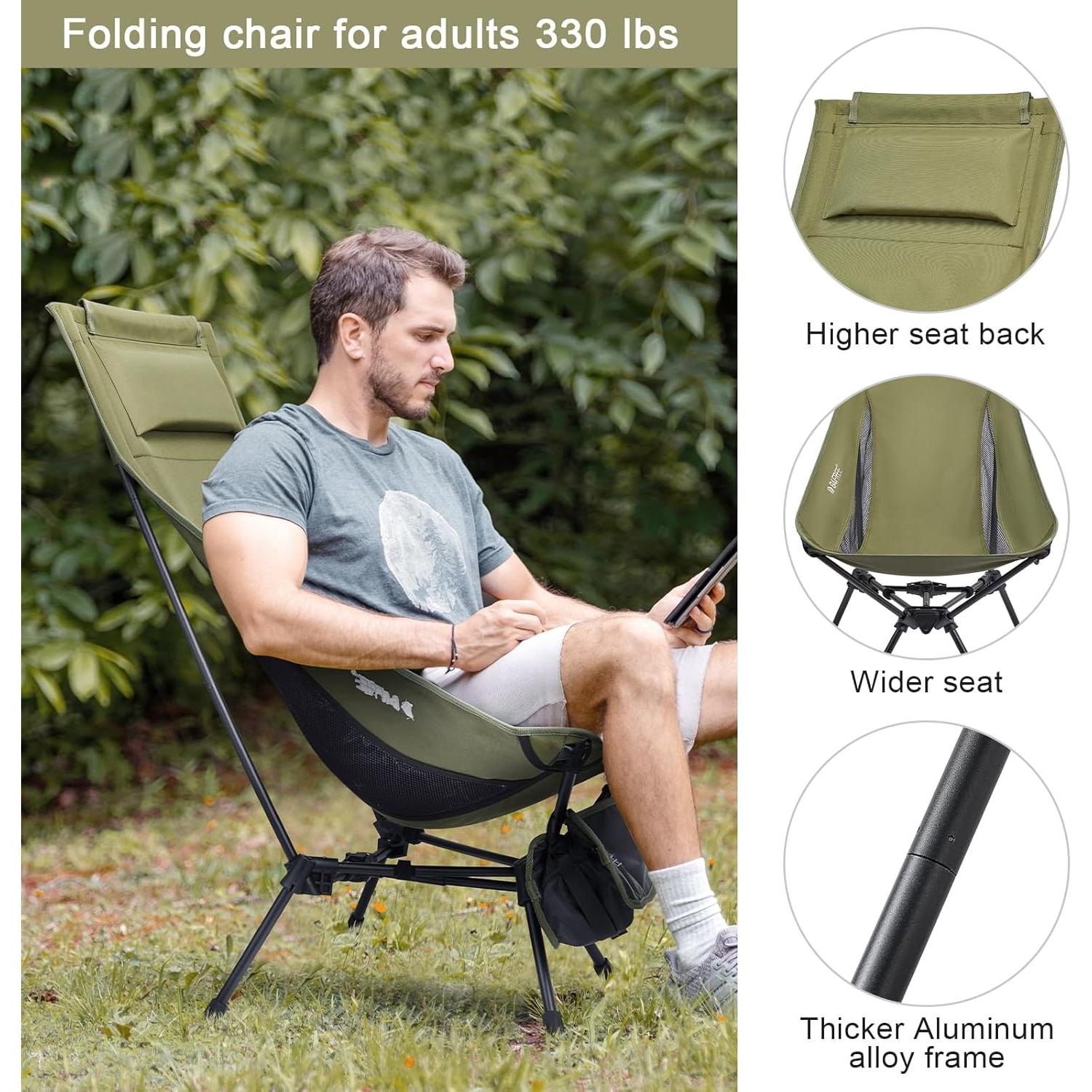 Silla de Camping Plegable G4Free Verde 150Kg Respaldo Alto