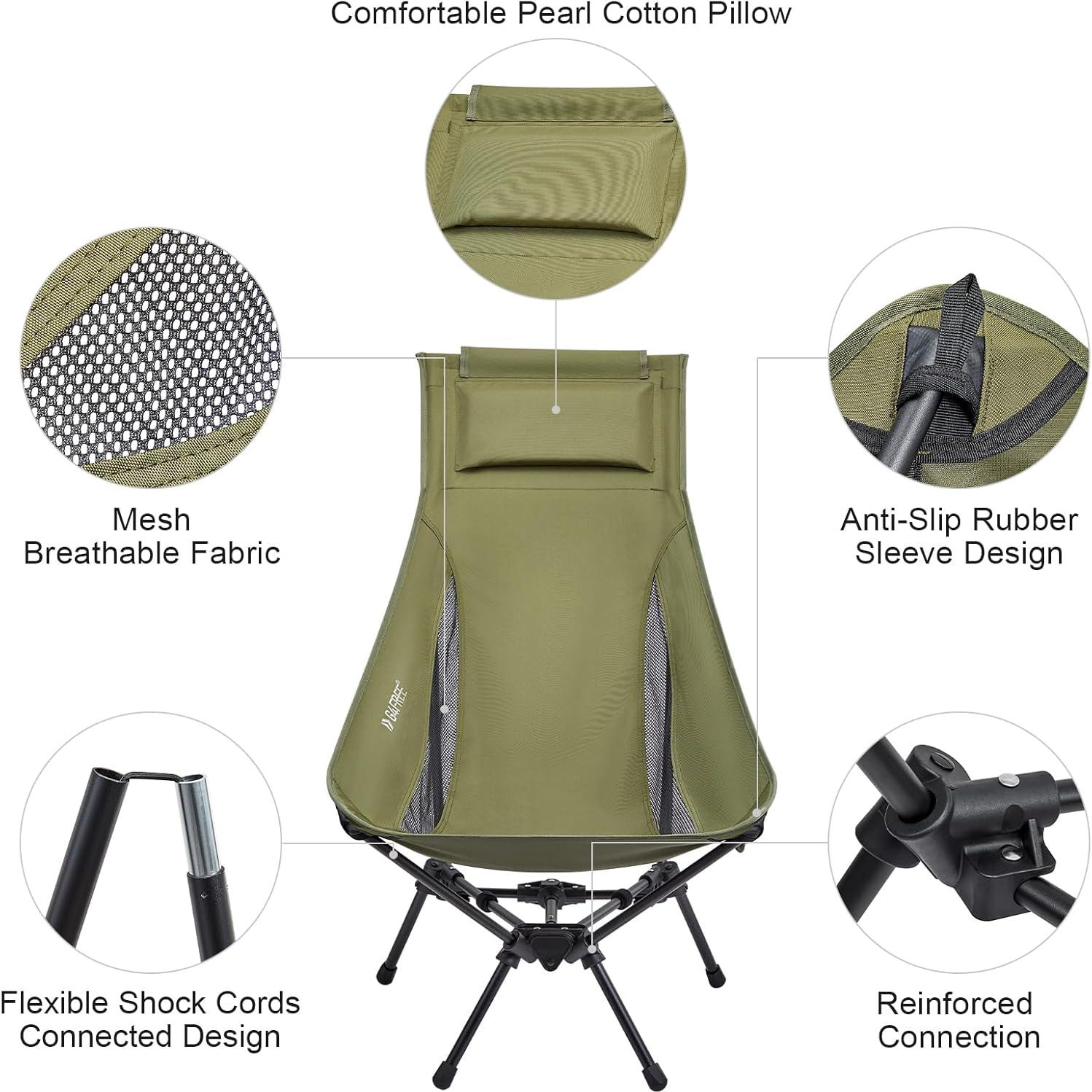Silla de Camping Plegable G4Free Verde 150Kg Respaldo Alto