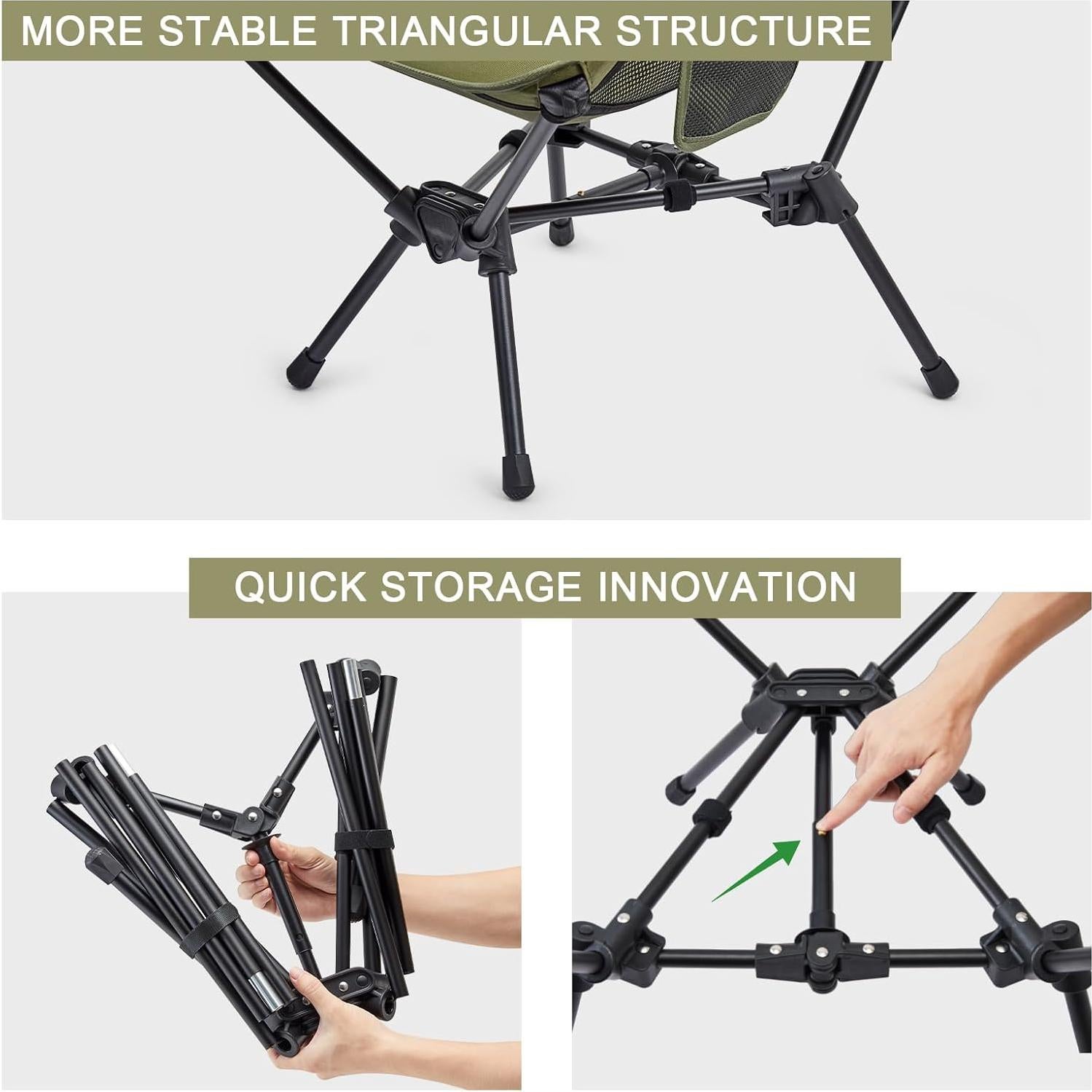 Silla de Camping Plegable G4Free Verde 150Kg Respaldo Alto
