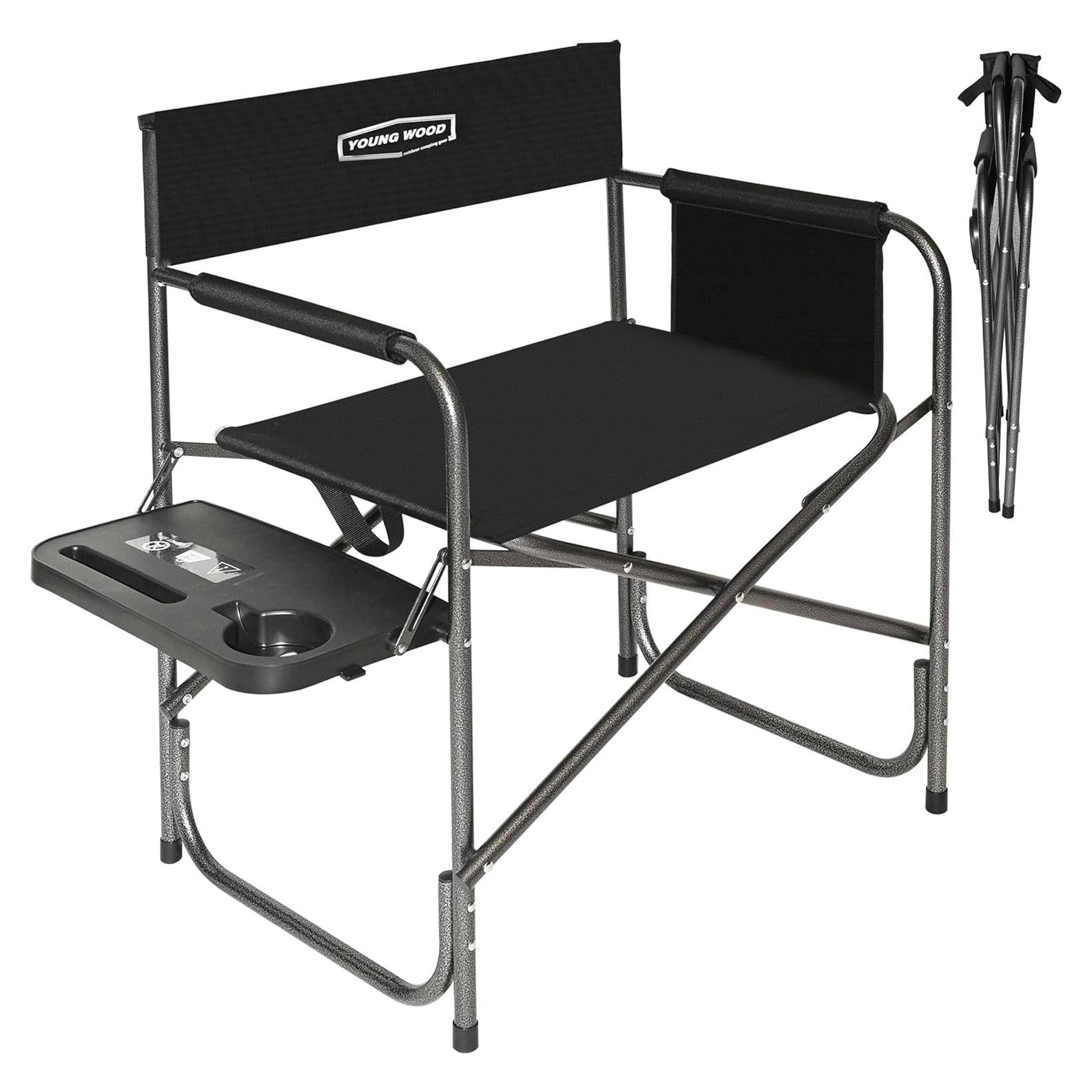 Silla Plegable Young Wood para Camping con Mesa Lateral - Negro