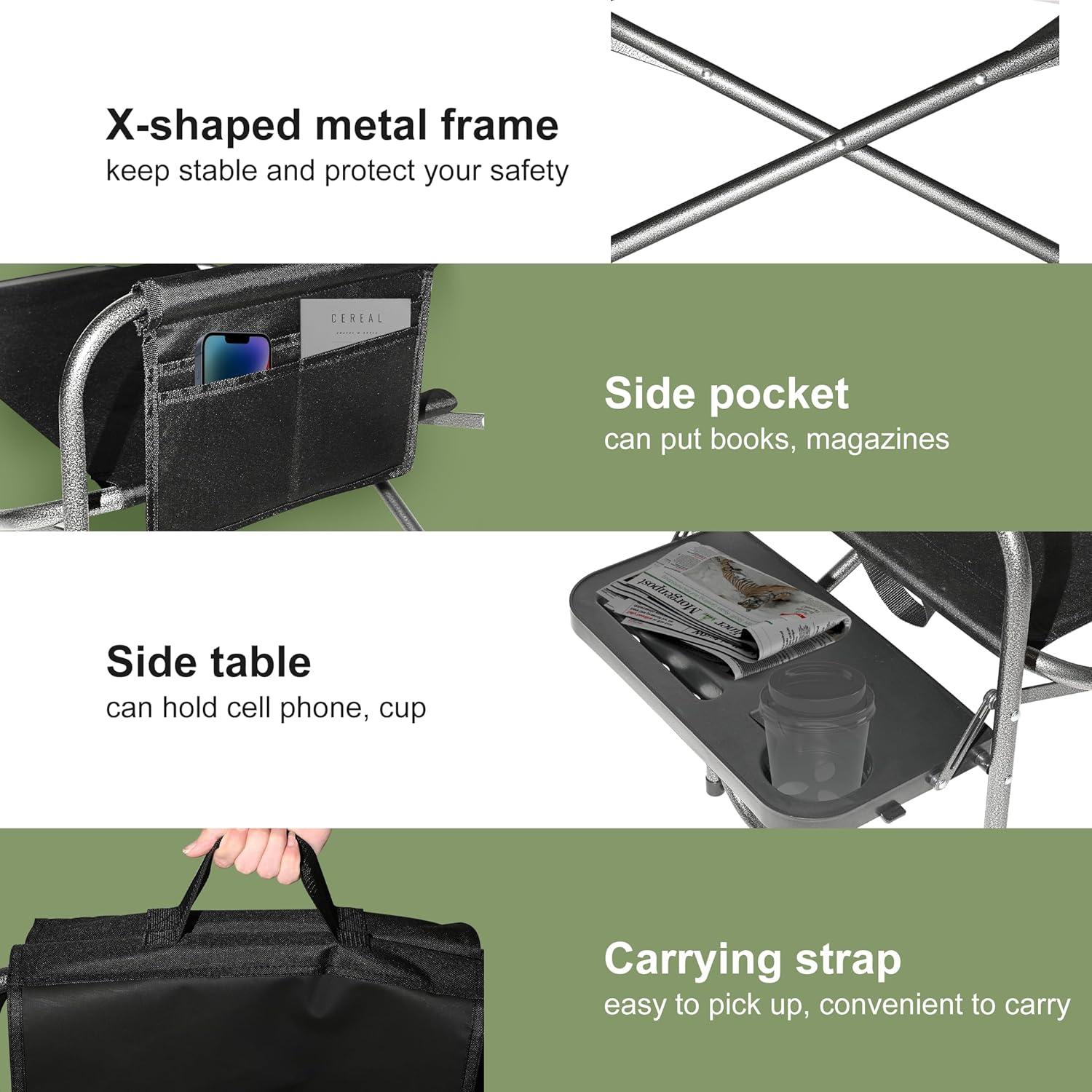 Silla Plegable Young Wood para Camping con Mesa Lateral - Negro