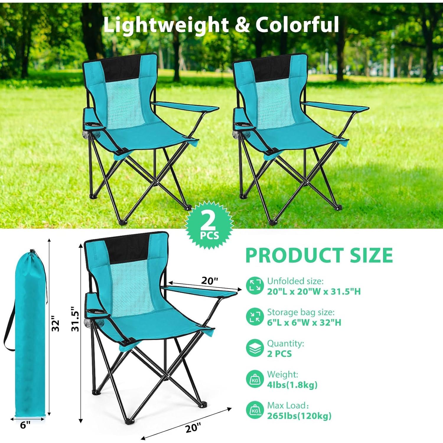 Sillas de Camping Plegables Shellwei 2 PCS Turquesa 120 kg