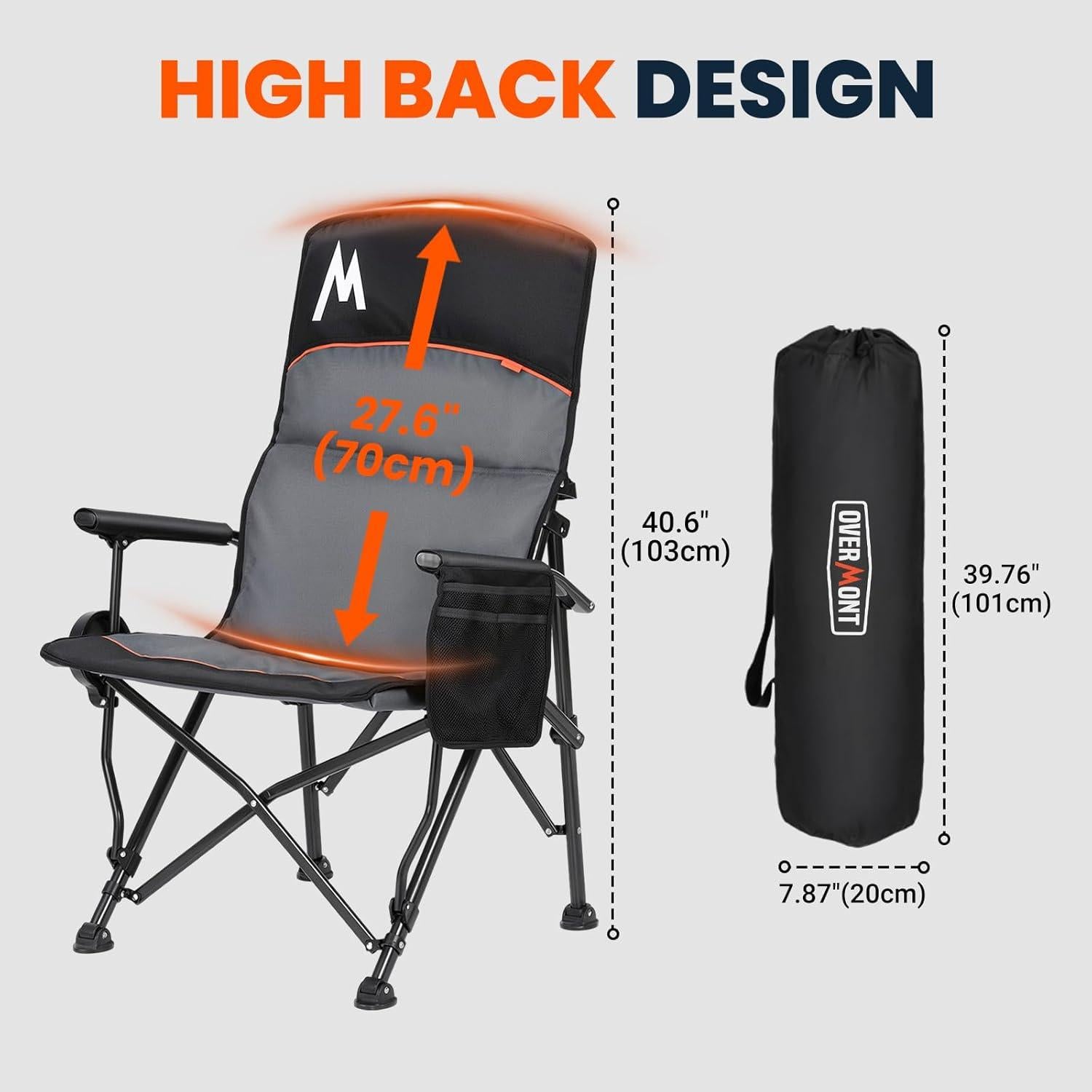 Silla de Camping Plegable Overmont OHS-OM Respaldo Alto 227kg