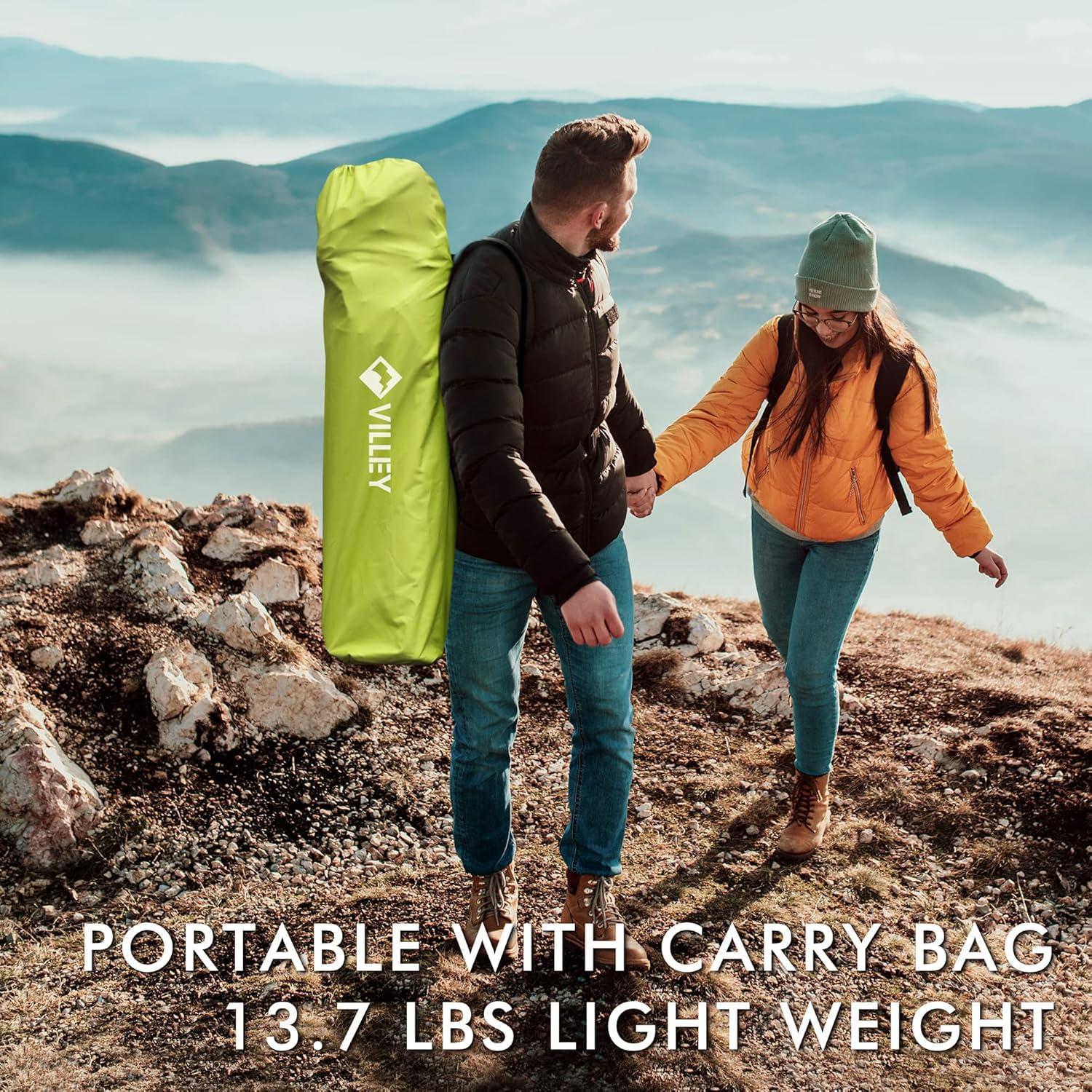 VILLEY Double Camping Chair, Extra Wide Loveseat, Heavy Duty Padded Camping Couch, Portable Folding Camp Chair w/Carry Bag, Steel Frame, Cup Holders for Camping Lawn Picnic Sports, Supports 500 LBS