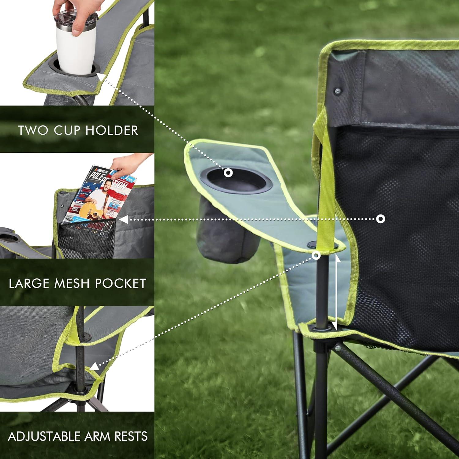VILLEY Double Camping Chair, Extra Wide Loveseat, Heavy Duty Padded Camping Couch, Portable Folding Camp Chair w/Carry Bag, Steel Frame, Cup Holders for Camping Lawn Picnic Sports, Supports 500 LBS