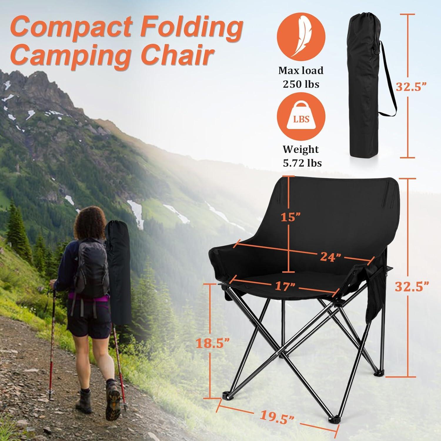 Silla de Camping Plegable Joyfair Negra para Adultos 113KG