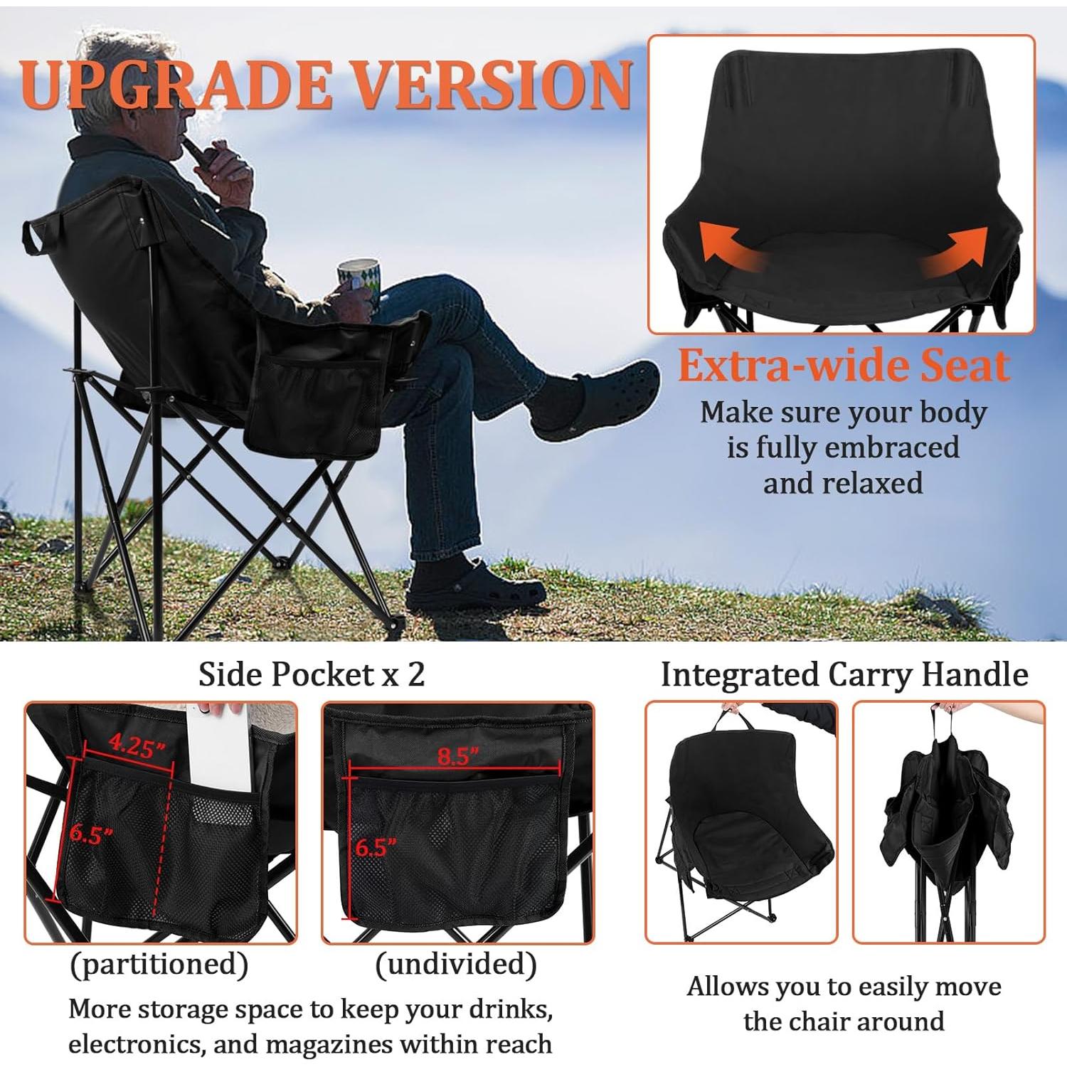 Silla de Camping Plegable Joyfair Negra para Adultos 113KG