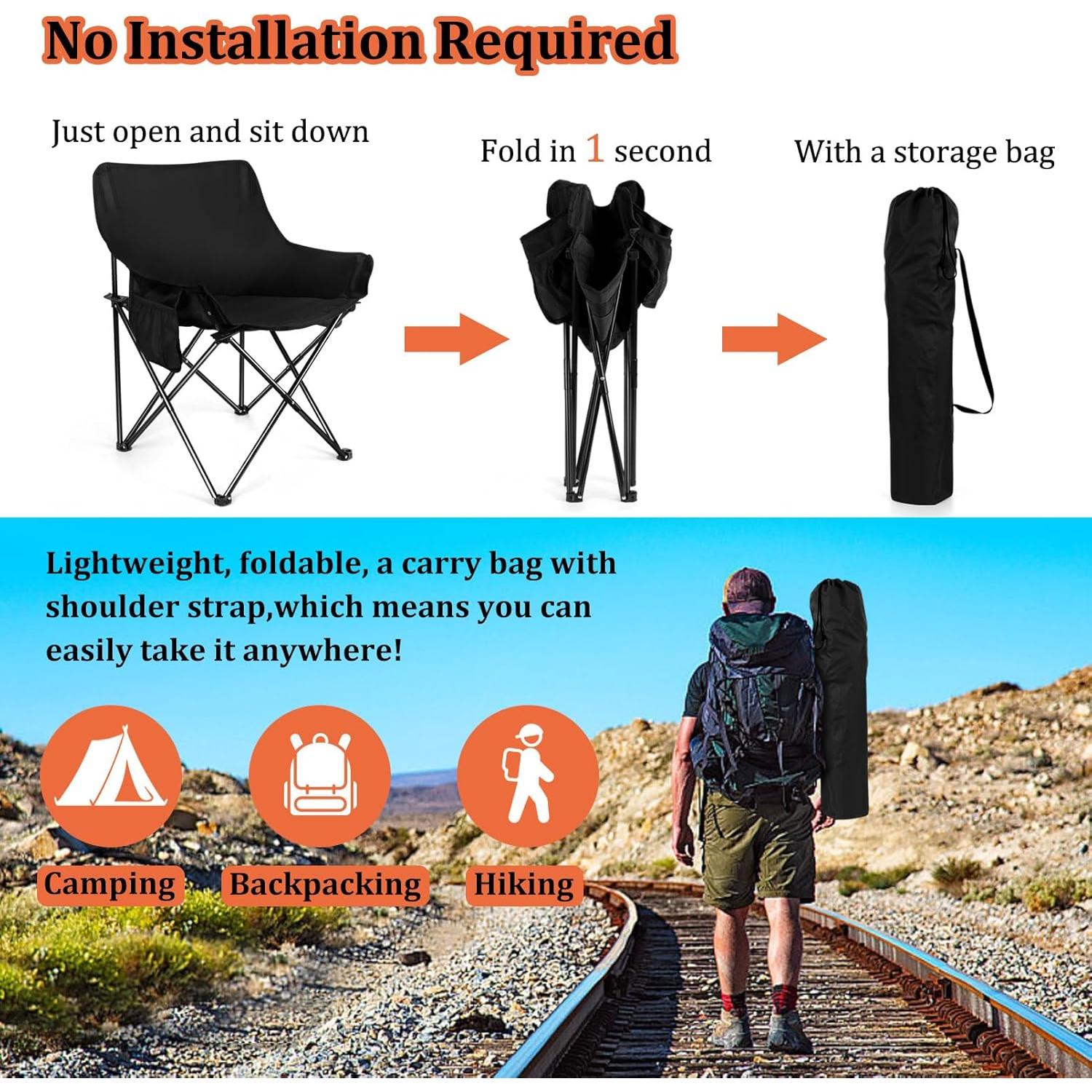 Silla de Camping Plegable Joyfair Negra para Adultos 113KG