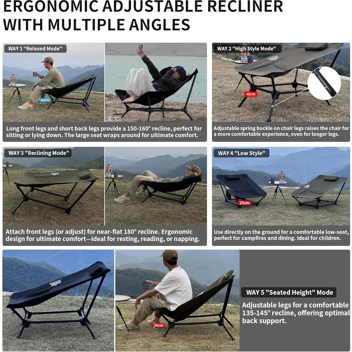 Silla de Camping TENPLAY TS-TPY-2025 Reclining 6-Vías Verde