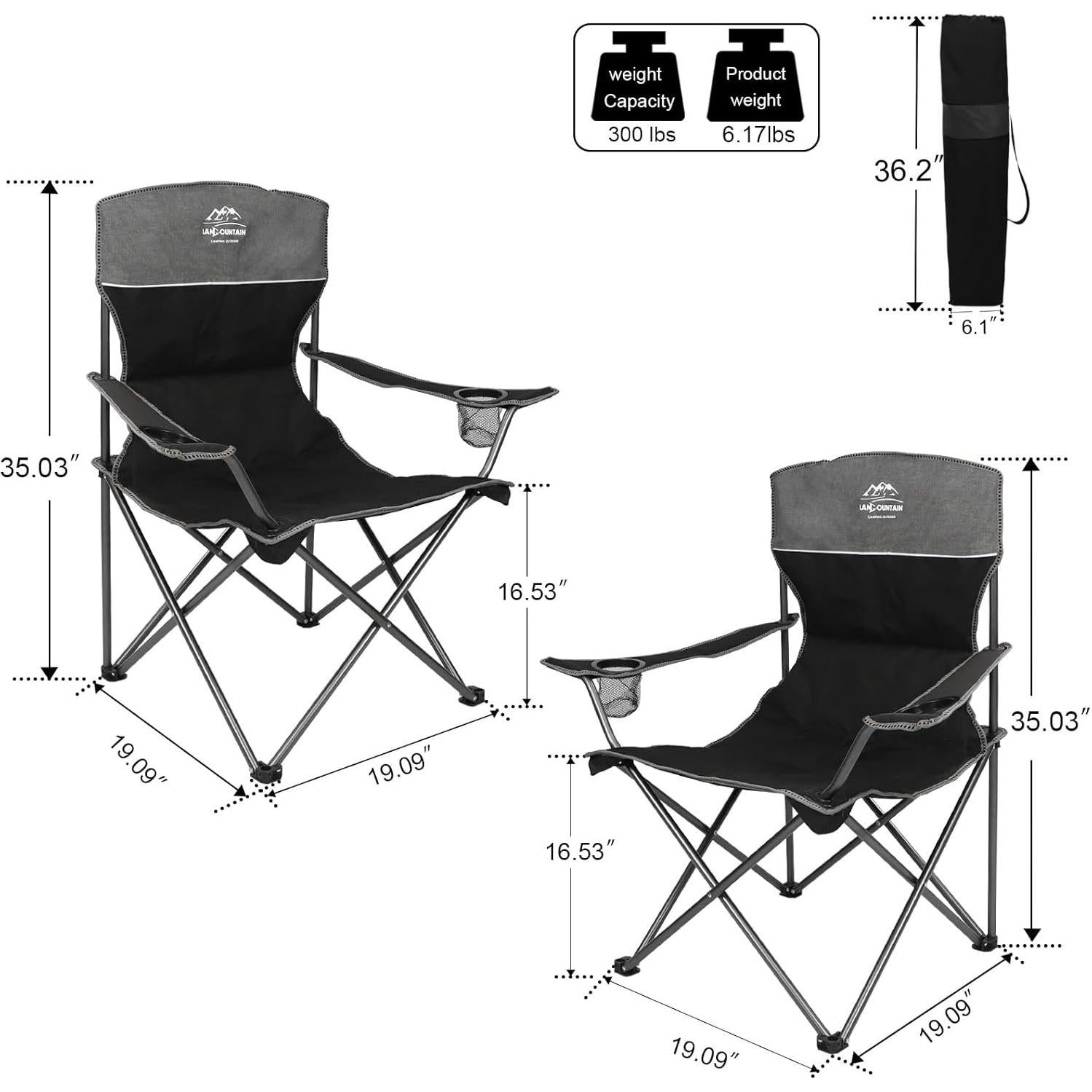 Oversized 4 Pcs Camping Chair Set with Table,Outdoor Folding Heavy Duty Lawn Chair,Cup Holder,Portable,Loveseat Chair Perfect for Family Hiking,Picnics and Beach Trips,Black