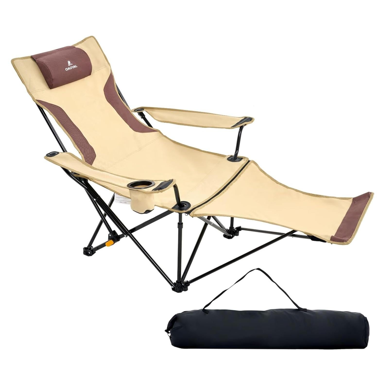 Silla de Camping Plegable QAOYAL Reclinable 4 Posiciones Caqui