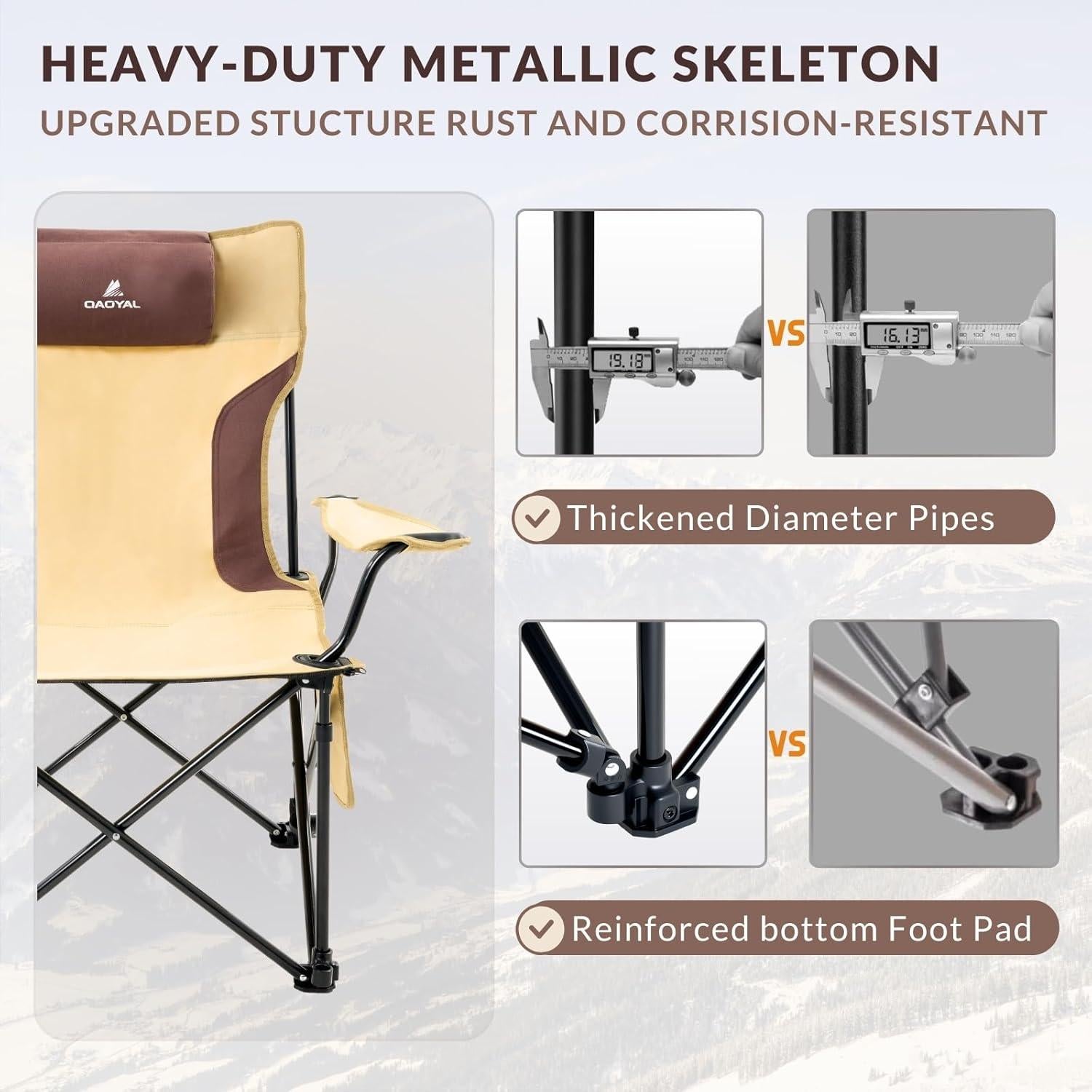 Silla de Camping Plegable QAOYAL Reclinable 4 Posiciones Caqui