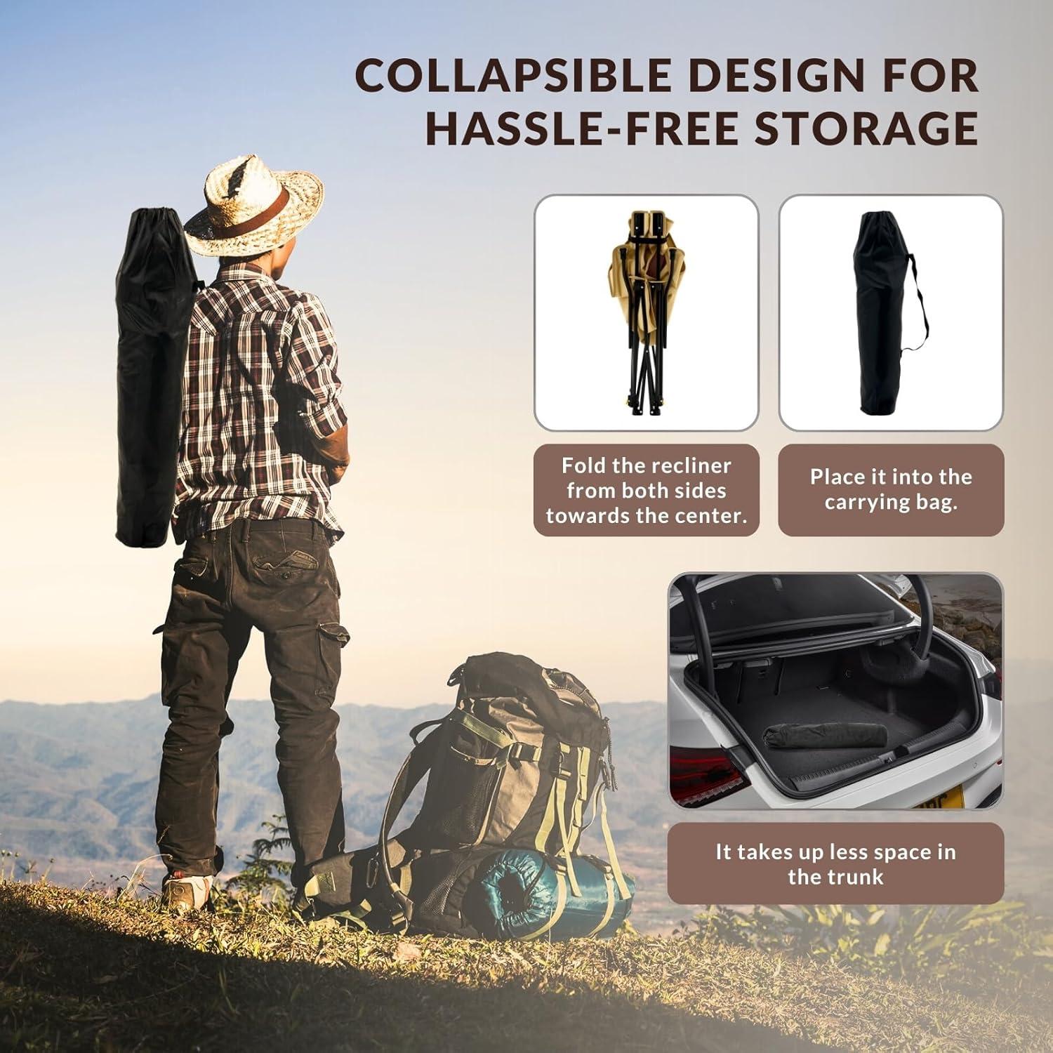 Silla de Camping Plegable QAOYAL Reclinable 4 Posiciones Caqui