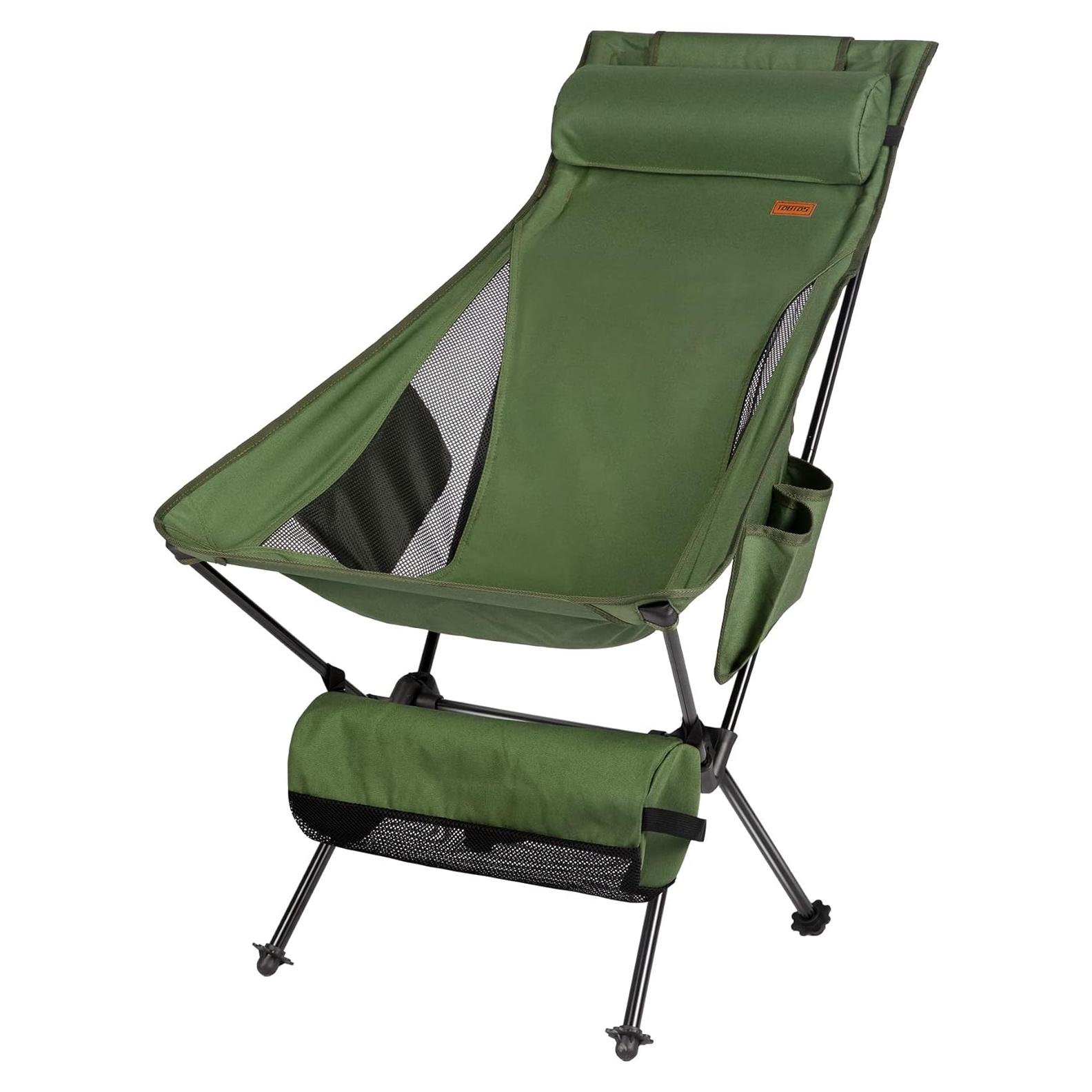 TOBTOS High Back Camping Chair, Lightweight Folding Chair with Head Support, Compact Chair with Carry Bag for Outdoor Camp, Hiking, Backpacking (Green)