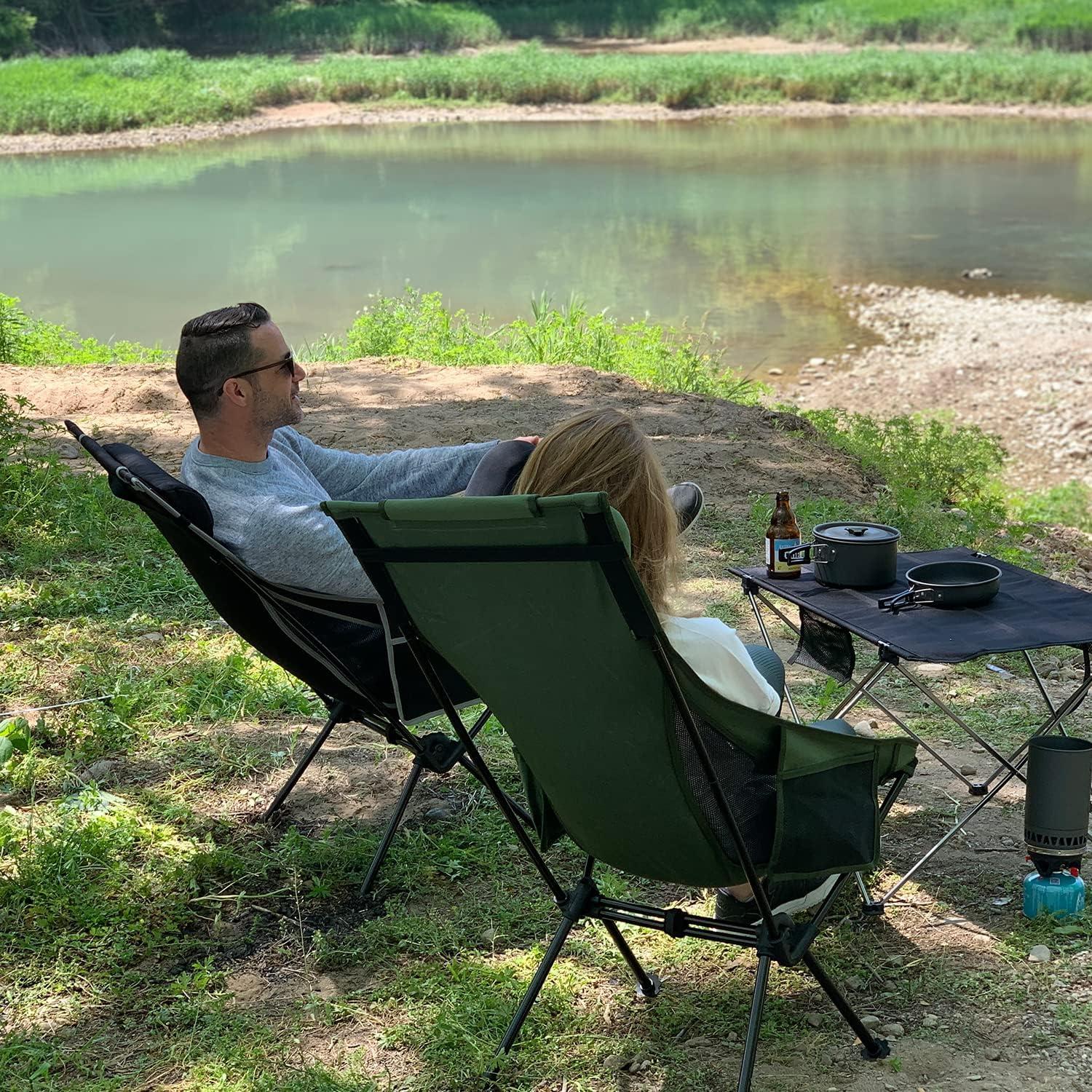 TOBTOS High Back Camping Chair, Lightweight Folding Chair with Head Support, Compact Chair with Carry Bag for Outdoor Camp, Hiking, Backpacking (Green)