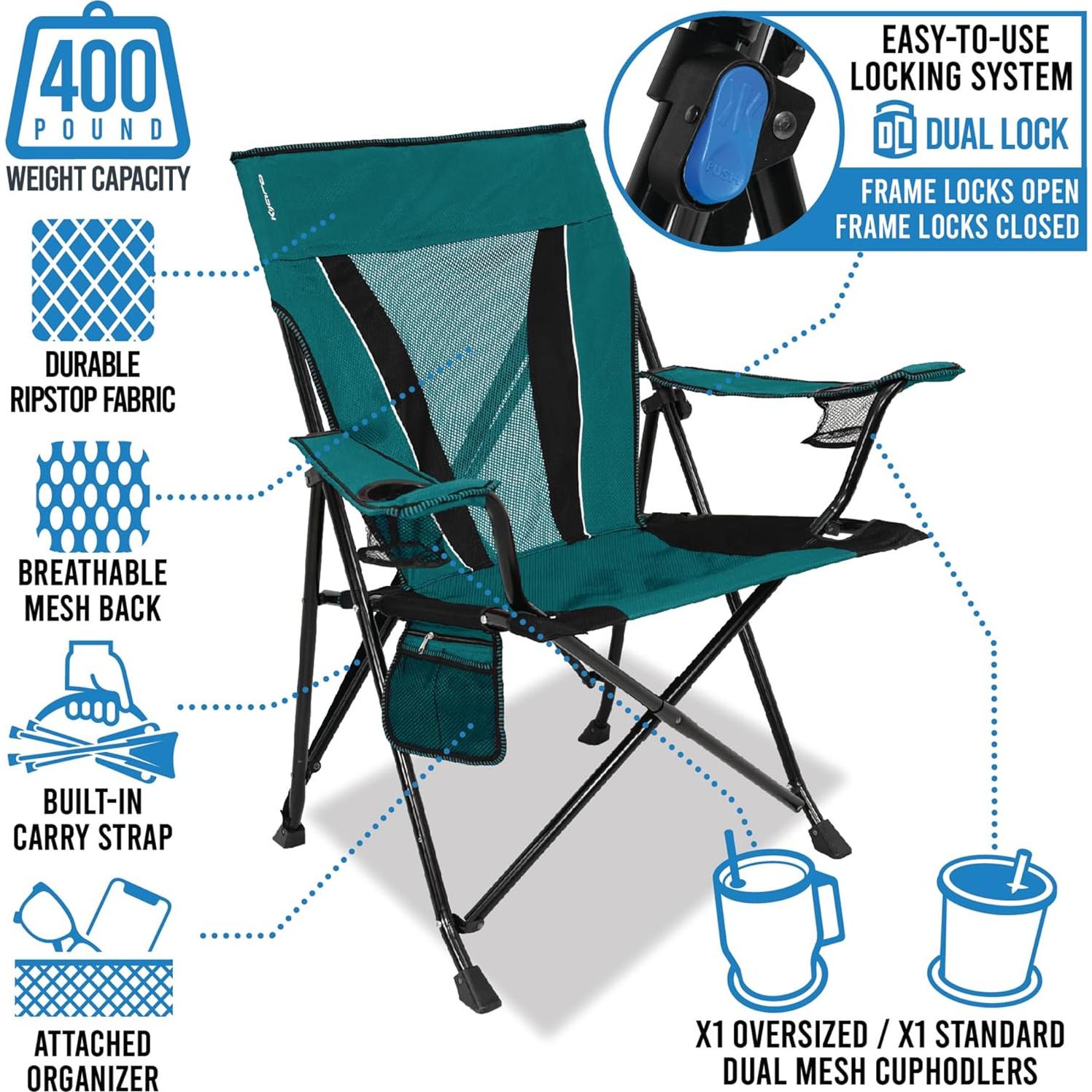 Silla de Camping Kijaro XXL Doble Bloqueo - Soporta 181kg