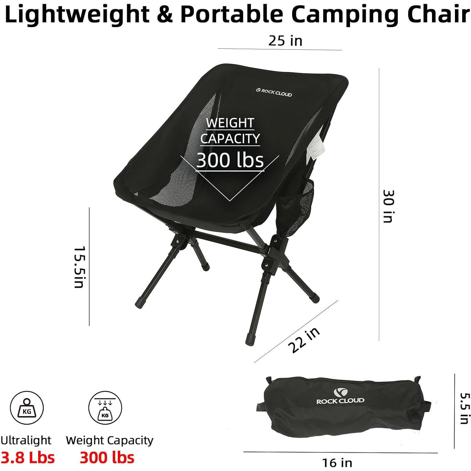 Silla de Camping Plegable ROCK CLOUD Ultraligera 136 kg