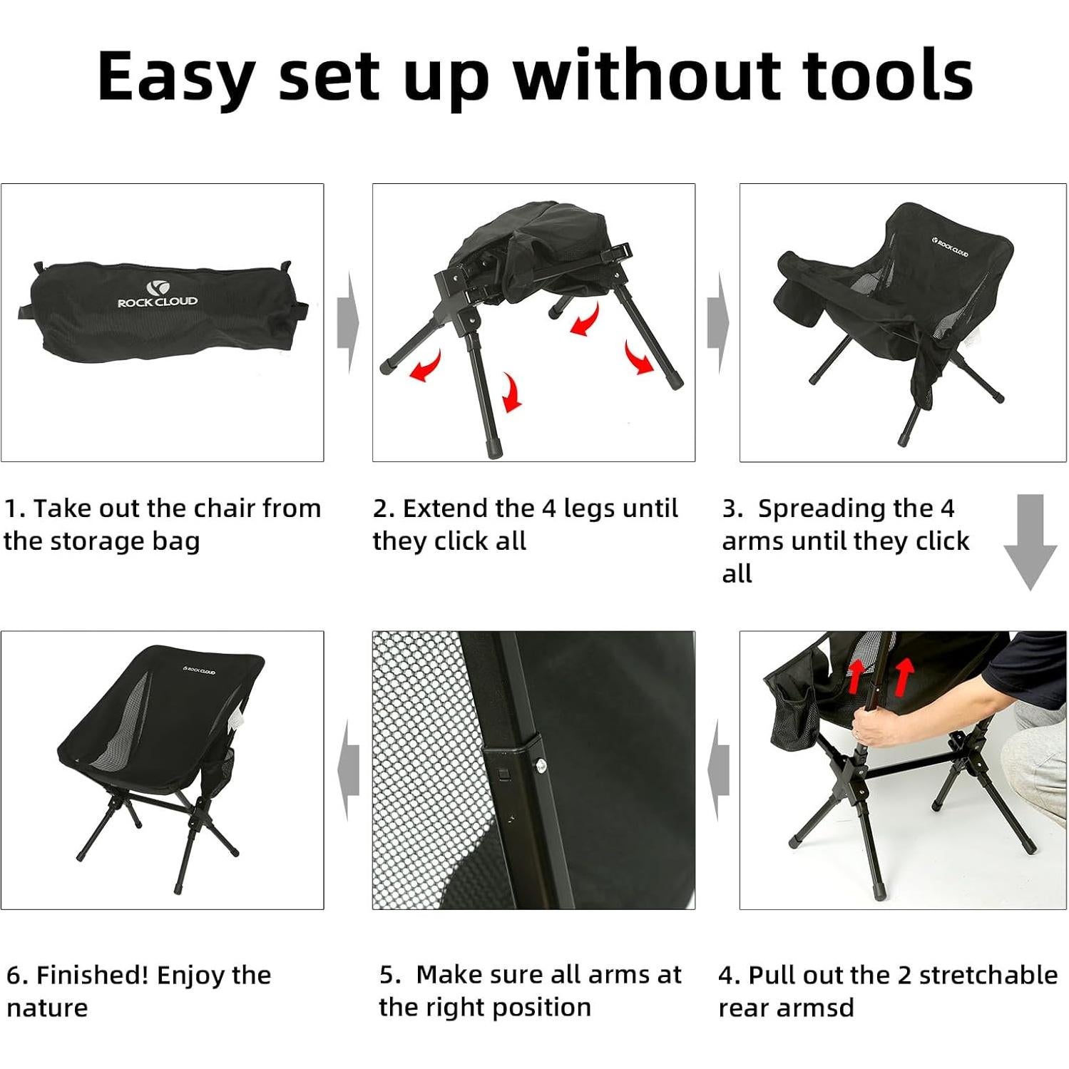 Silla de Camping Plegable ROCK CLOUD Ultraligera 136 kg