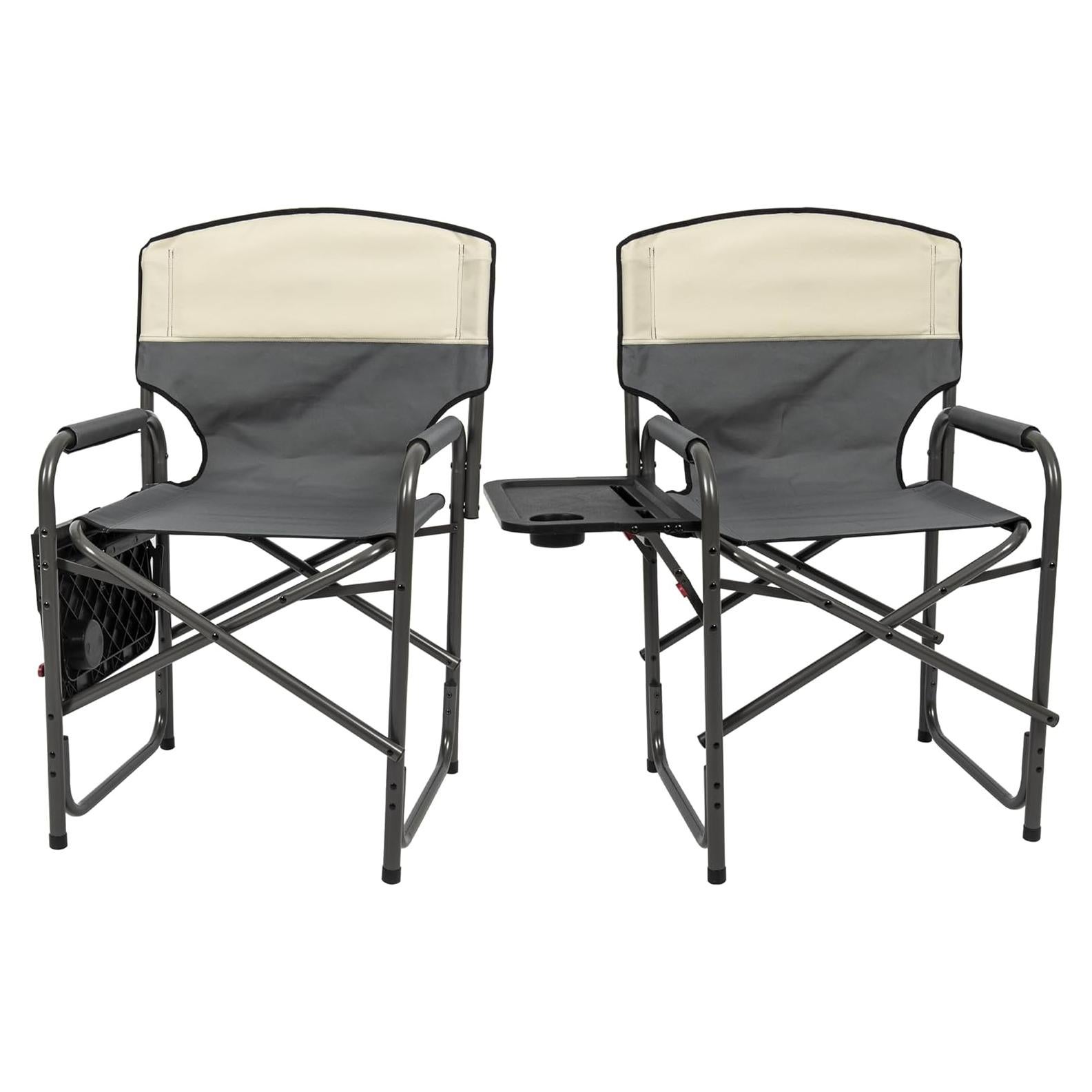 Rio Brands Set of 2 Broadback Compact Design Directors Outdoor Folding Camping Chair, Slate/Putty