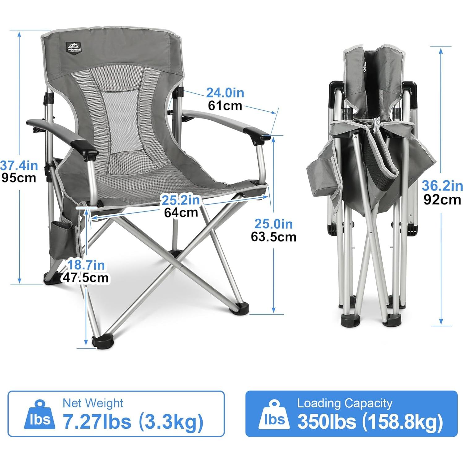 Silla de Camping Plegable LANMOUNTAIN con Brazos Duros y Portavasos