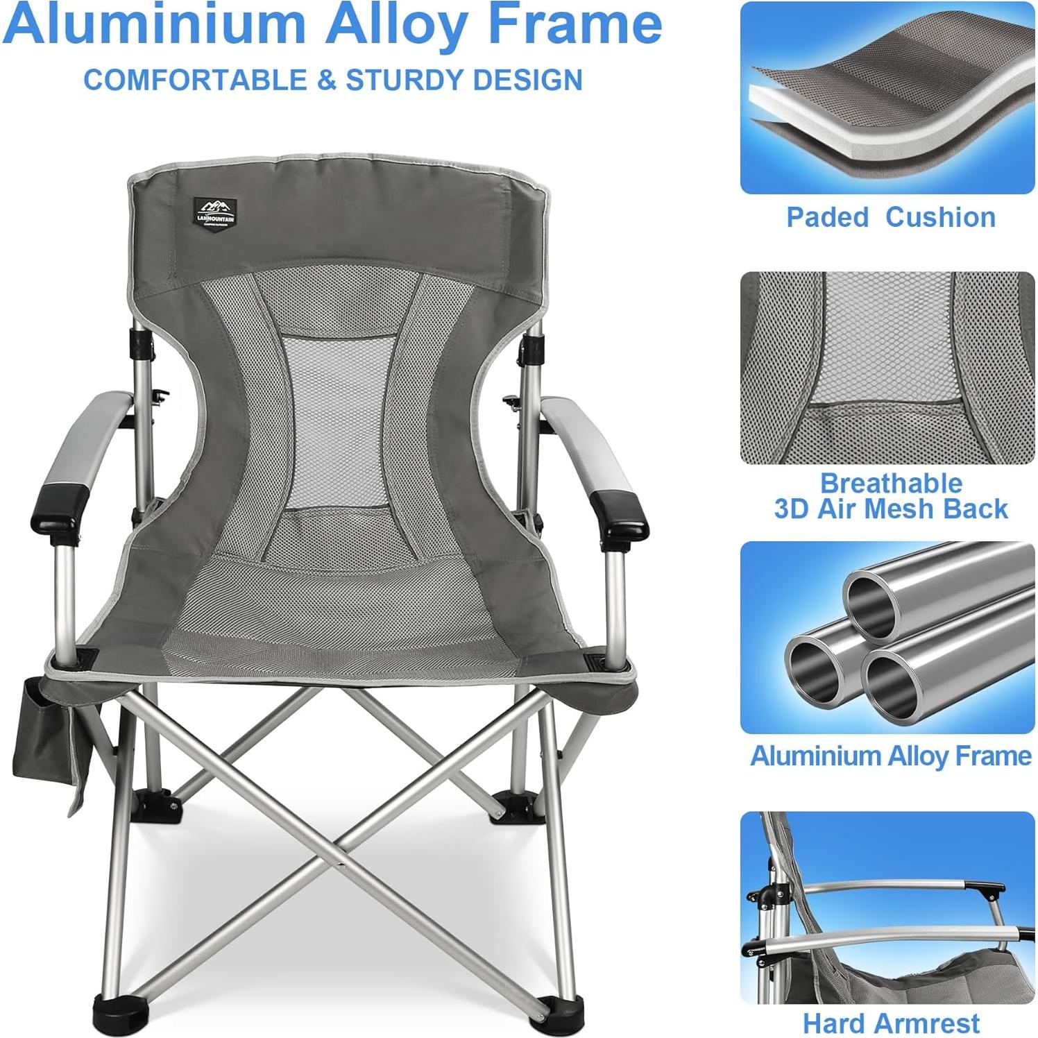 Silla de Camping Plegable LANMOUNTAIN con Brazos Duros y Portavasos