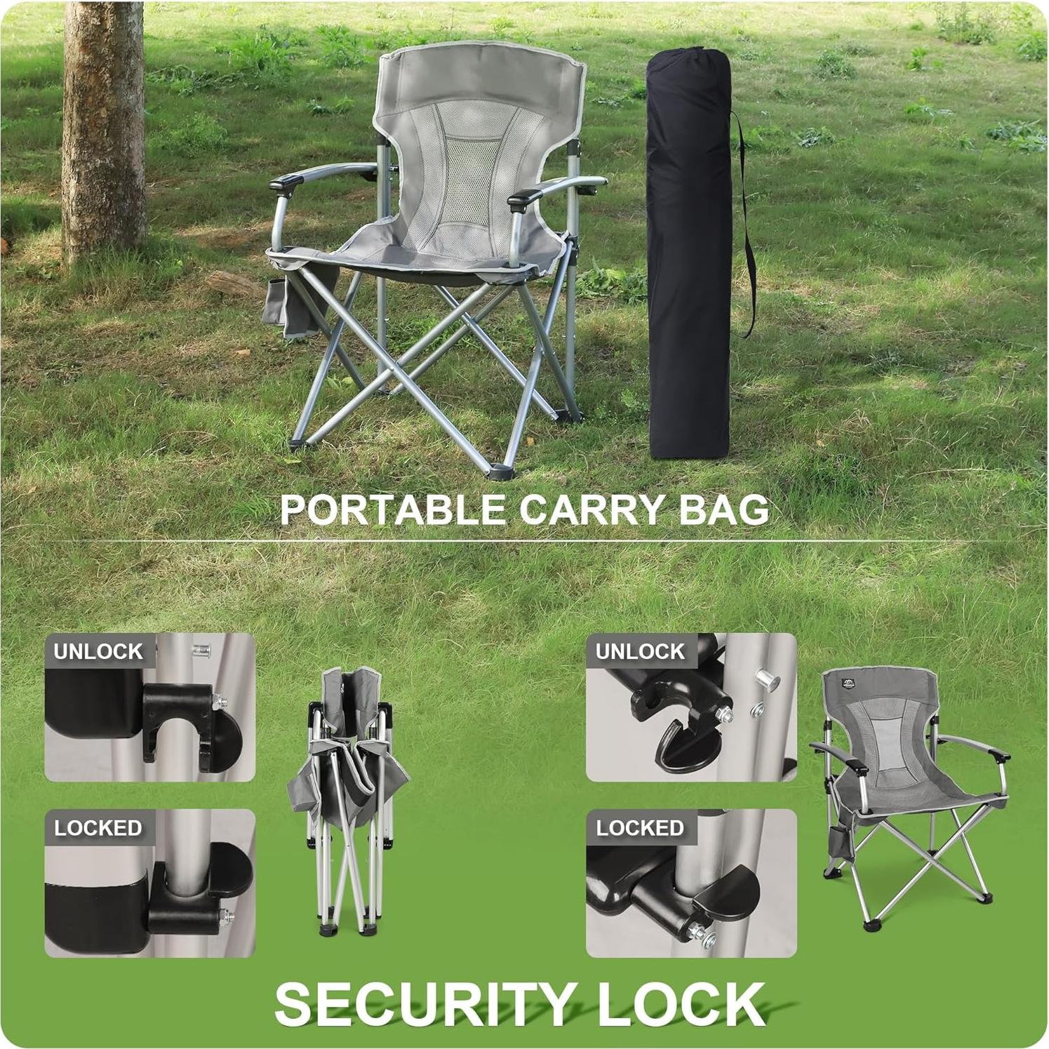 Silla de Camping Plegable LANMOUNTAIN con Brazos Duros y Portavasos