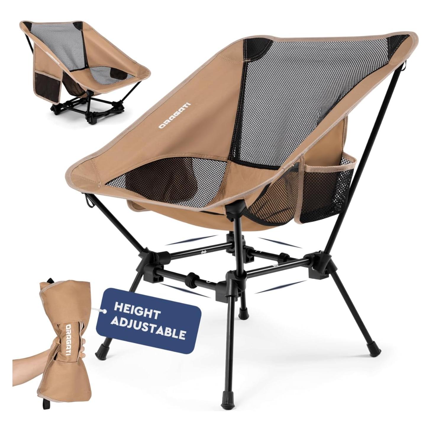 Folding Camping Chairs, Lightweight Backpacking Chair in Compact Design for Camp, Beach, Hiking, Outdoors, Khaki