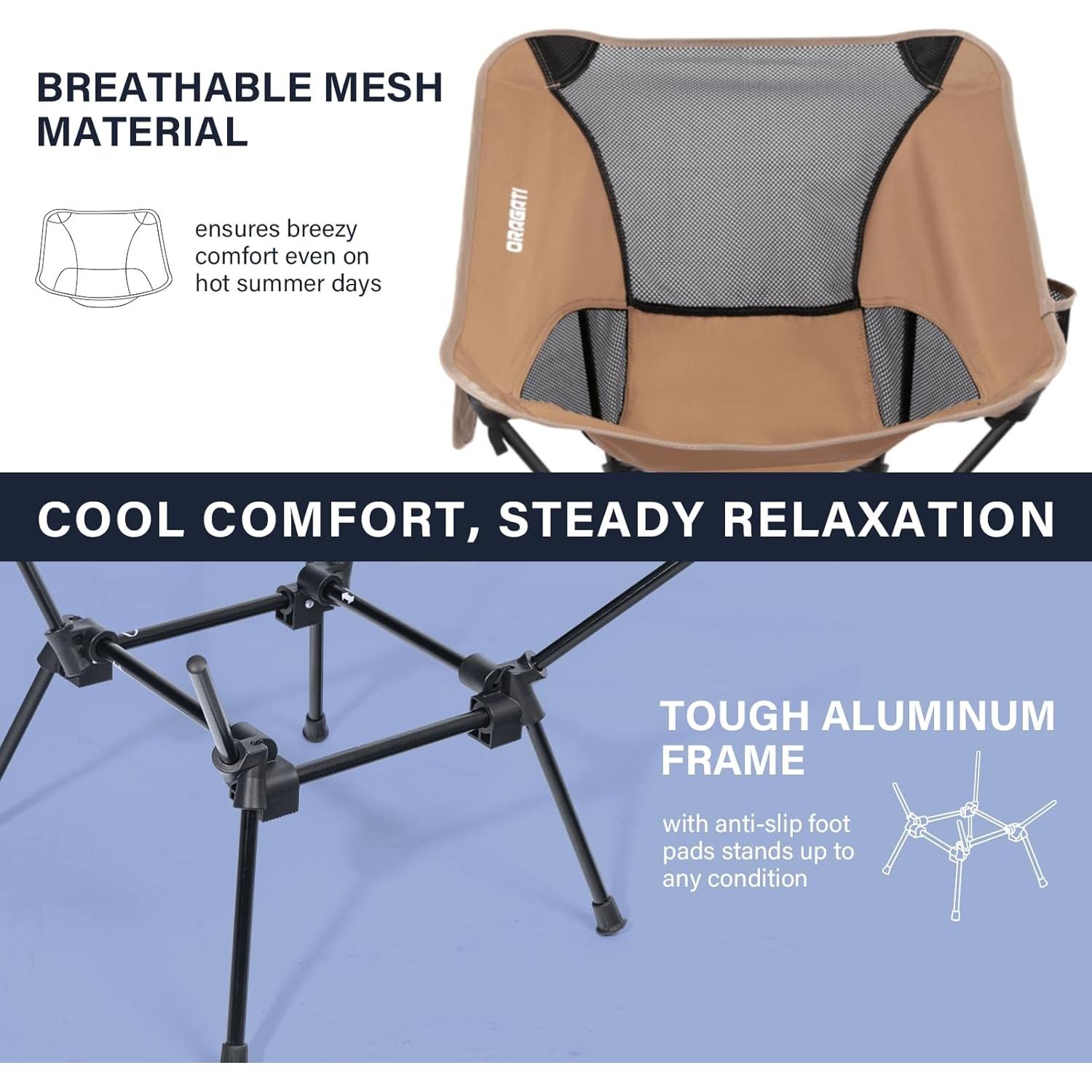 Folding Camping Chairs, Lightweight Backpacking Chair in Compact Design for Camp, Beach, Hiking, Outdoors, Khaki