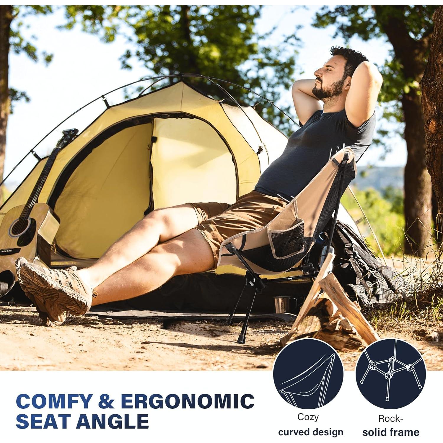 Folding Camping Chairs, Lightweight Backpacking Chair in Compact Design for Camp, Beach, Hiking, Outdoors, Khaki