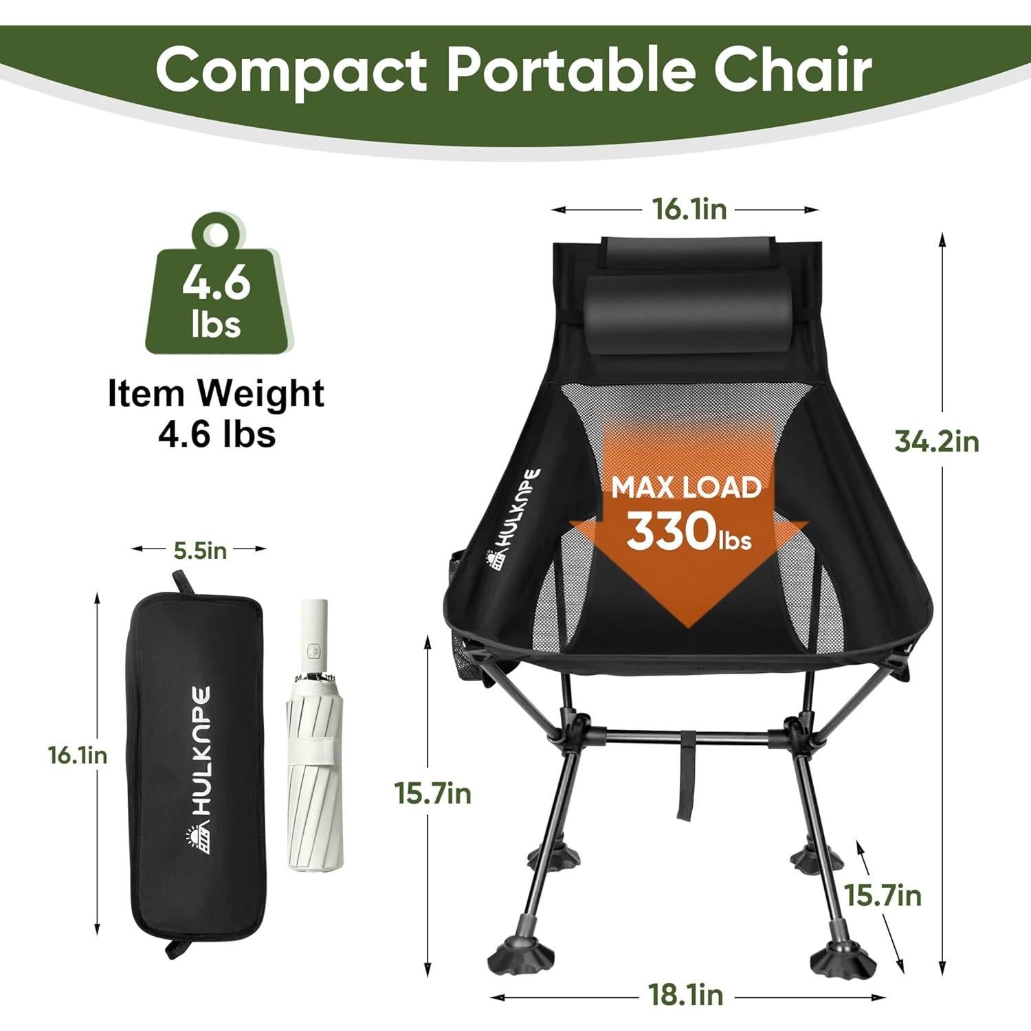 Camping Chairs,Portable Camping Chair for Adults with Headrest,Lawn Chairs Beach Chair with Anti-Sinking Feet Folding Backpacking Chair,Compact Foldable Travel Chair for Camp Backpack (High Back)