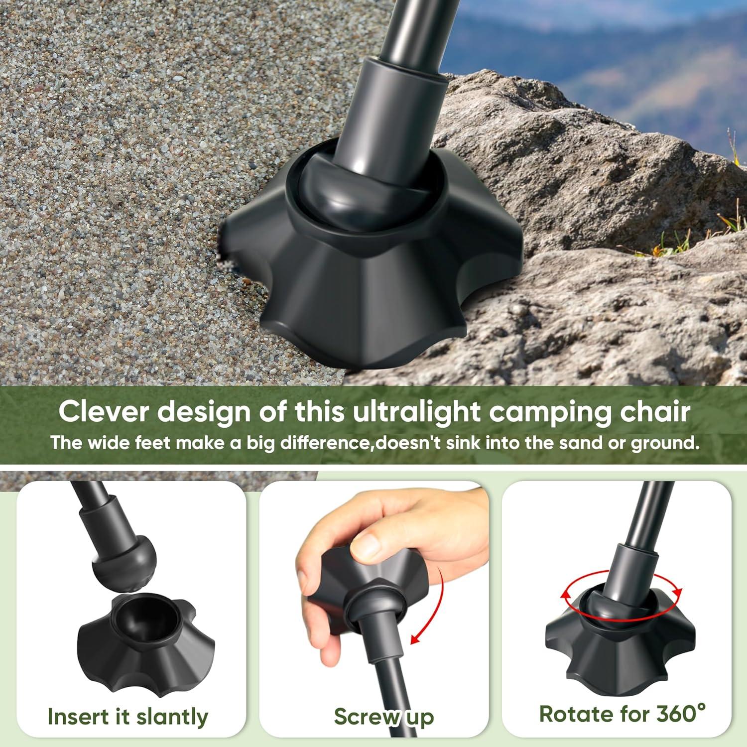 Camping Chairs,Portable Camping Chair for Adults with Headrest,Lawn Chairs Beach Chair with Anti-Sinking Feet Folding Backpacking Chair,Compact Foldable Travel Chair for Camp Backpack (High Back)