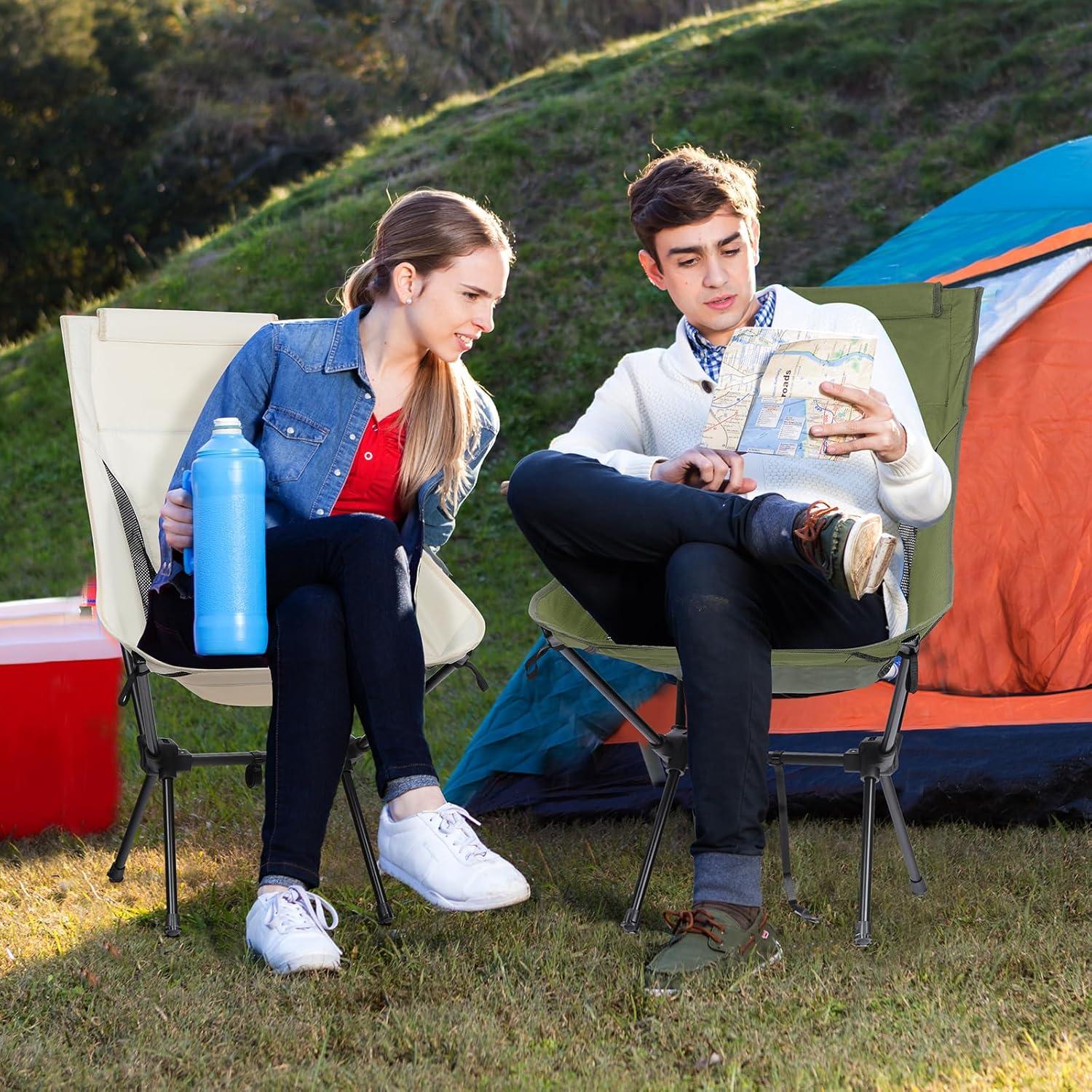 Folding Camping Chairs Men Women, High Back Beach Camping Chairs for Adults, Lightweight Backpacking Travel Chair for Hiking Outside Picnic, White