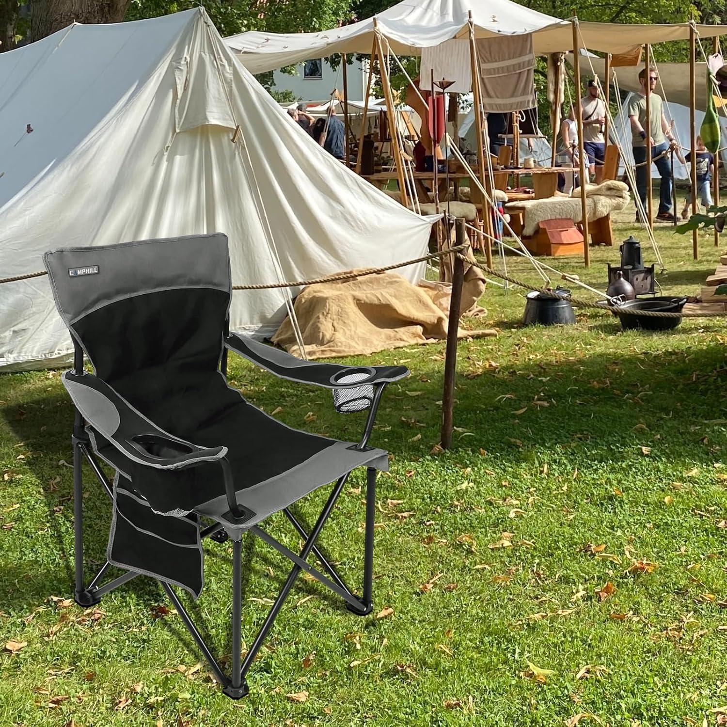 Silla de Camping Plegable CampHill Oxford Negra 136kg