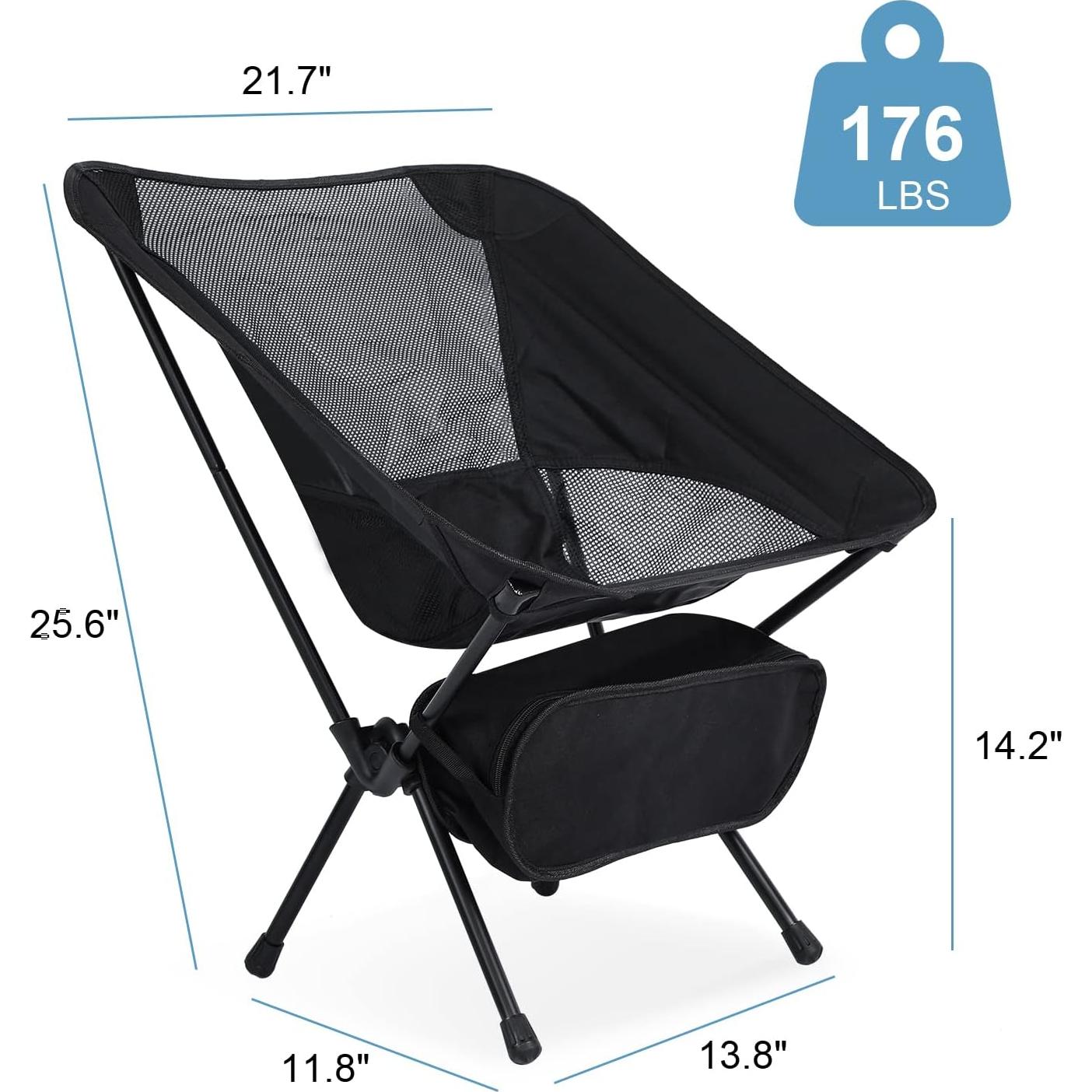 Silla de Camping Plegable YSSOA Ultraligera Negra 1.49 kg