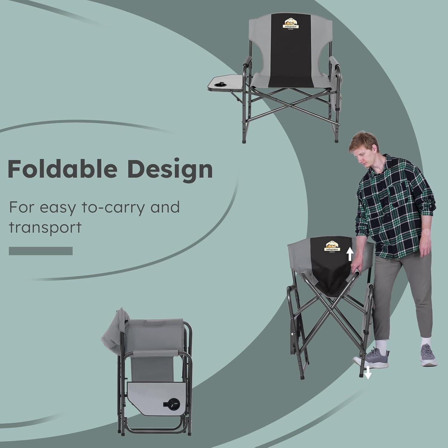 Juego de 2 Sillas de Camping Colegence Plegables 600 LBS Negro