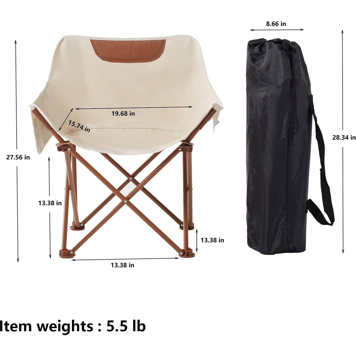 Silla de Camping Plegable TOSAMC 2.49 kg Caqui con Bolsa