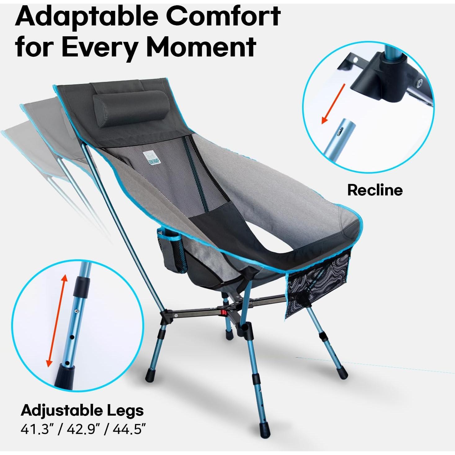 Silla de Camping Plegable BIKAMP Ajustable Respaldo Alto 2.04 kg