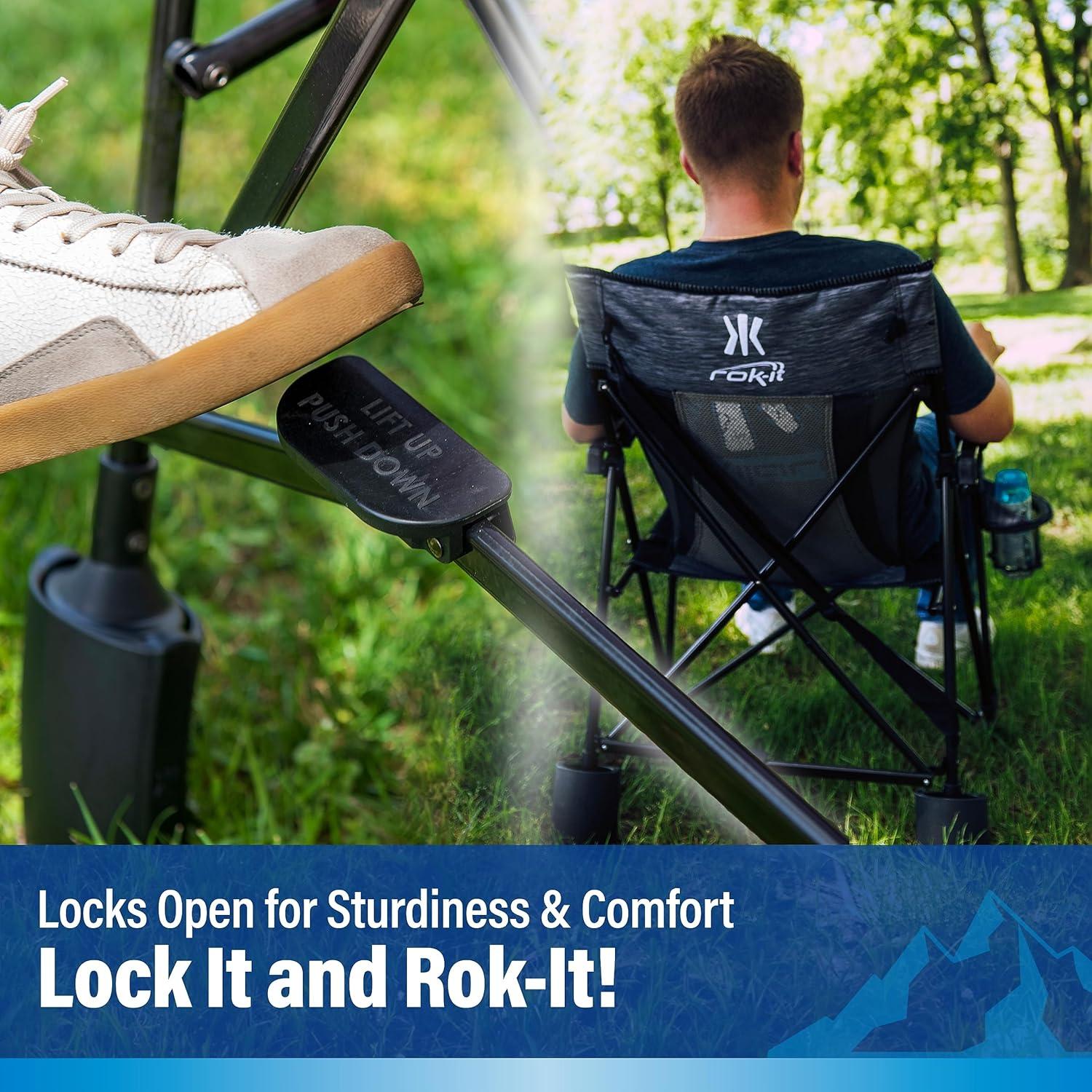 Kijaro Rok-it, Rocking Camp Chair - Enjoy The Outdoors with a Rocker Camp Chair - Multipurpose Portable Rocking Chair, Folding Chair, Lawn Chair, and Sports Chair - Hallett Peak Gray