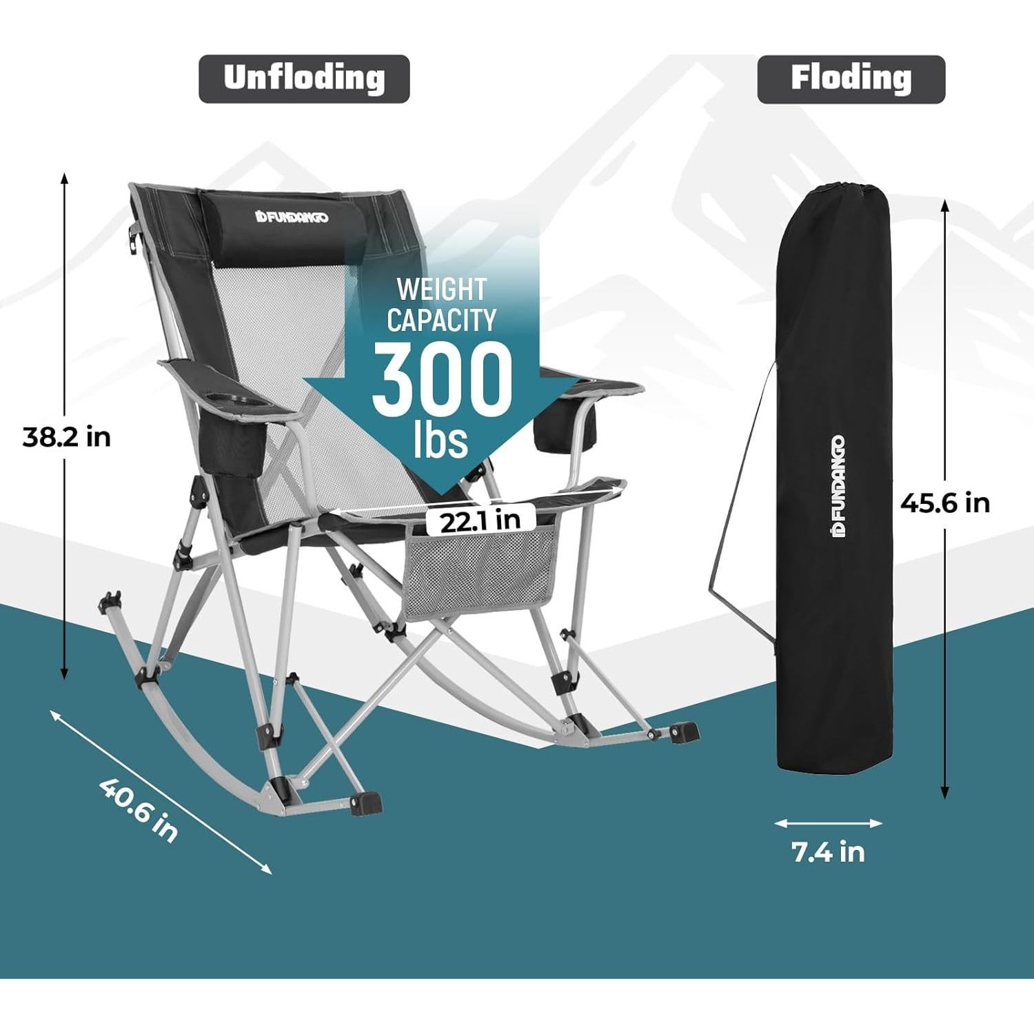 Silla de Camping Balanceante FUNDANGO Plegable con Almohada 136 kg