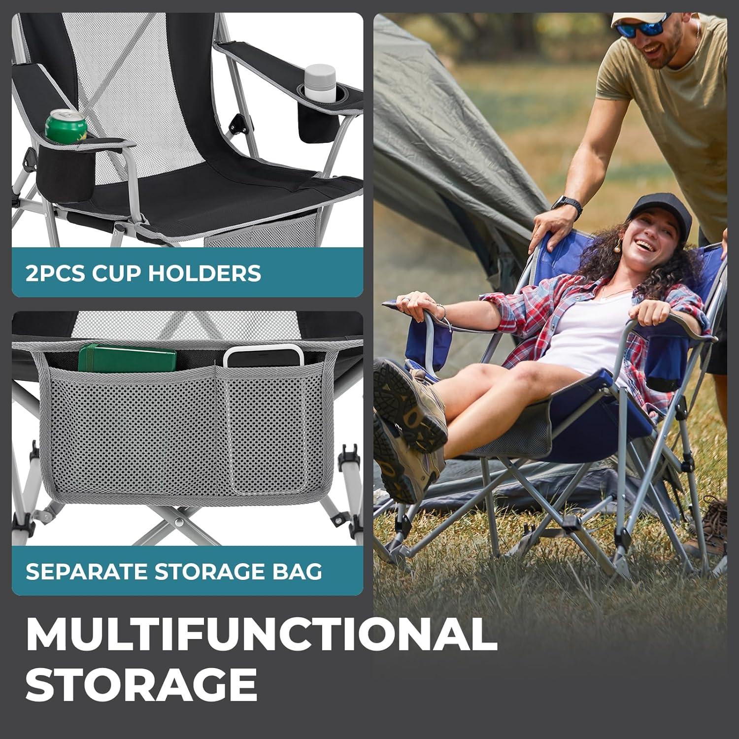 Silla de Camping Balanceante FUNDANGO Plegable con Almohada 136 kg