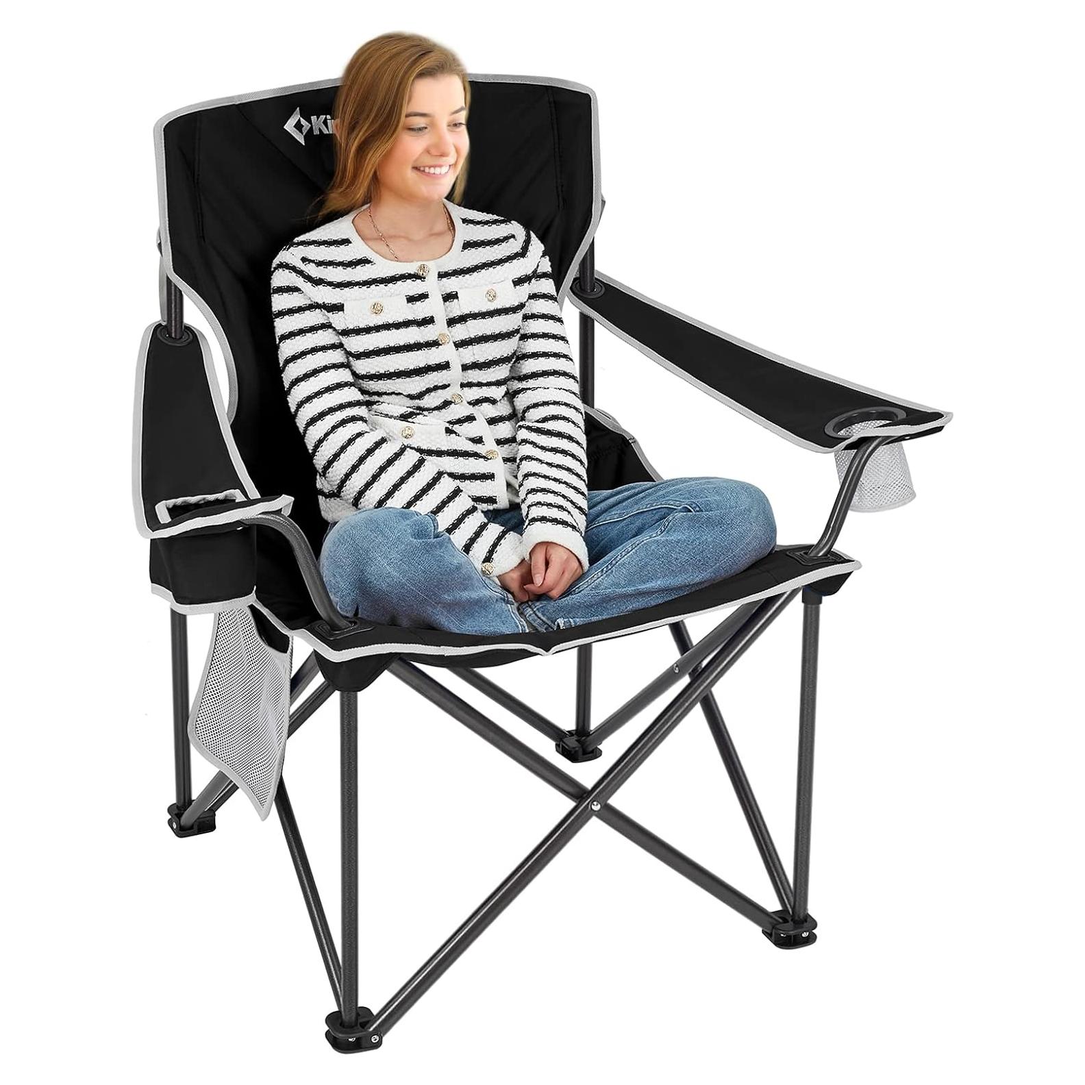 Silla de Camping Plegable KingCamp Sobredimensionada Negra