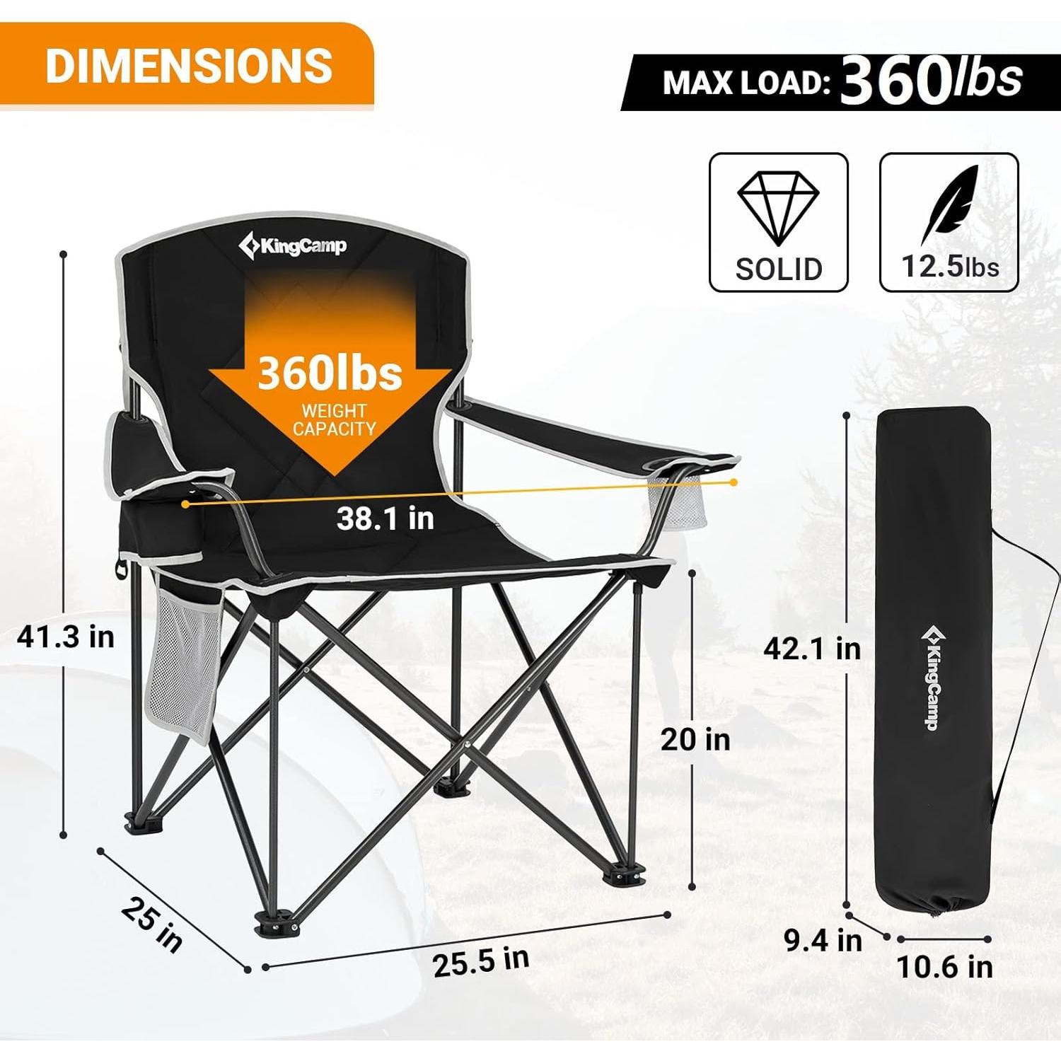 Silla de Camping Plegable KingCamp Sobredimensionada Negra