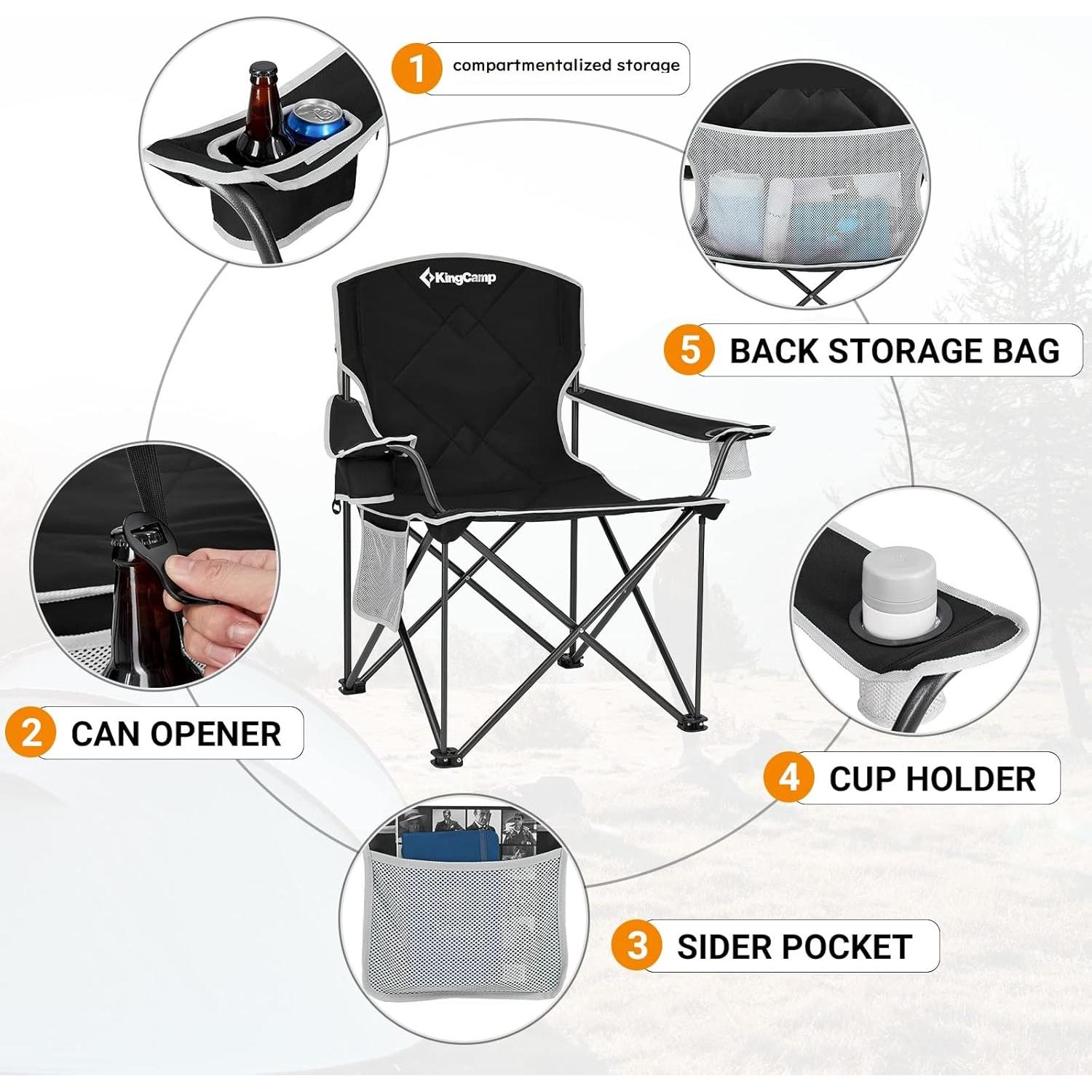 Silla de Camping Plegable KingCamp Sobredimensionada Negra