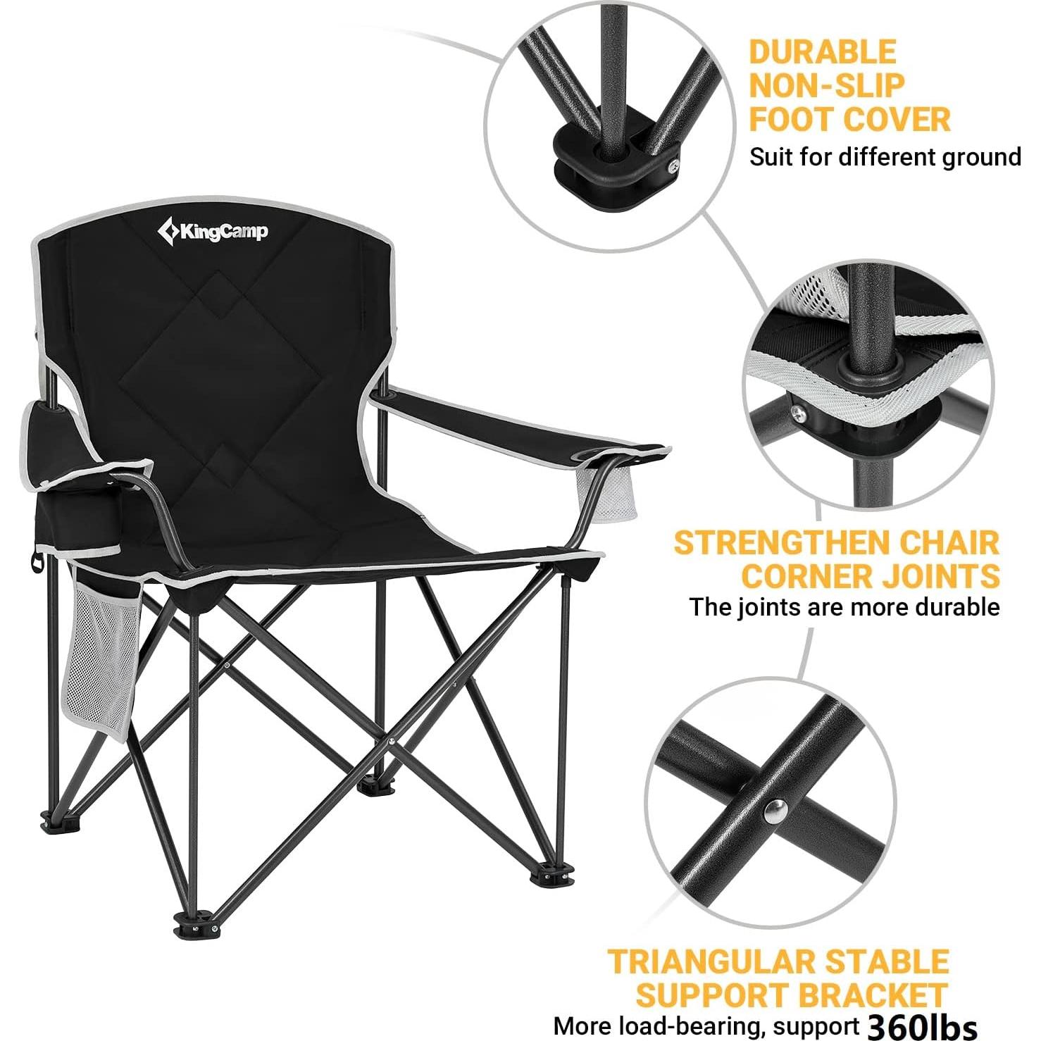 Silla de Camping Plegable KingCamp Sobredimensionada Negra