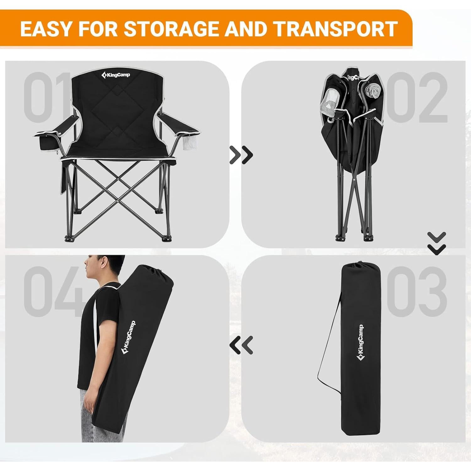 Silla de Camping Plegable KingCamp Sobredimensionada Negra