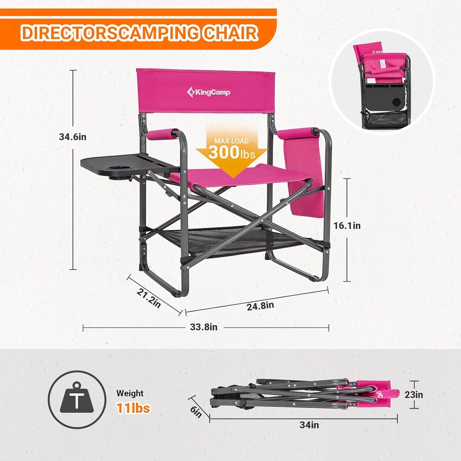 Silla de Camping KingCamp Plegable con Mesa Lateral 300kg