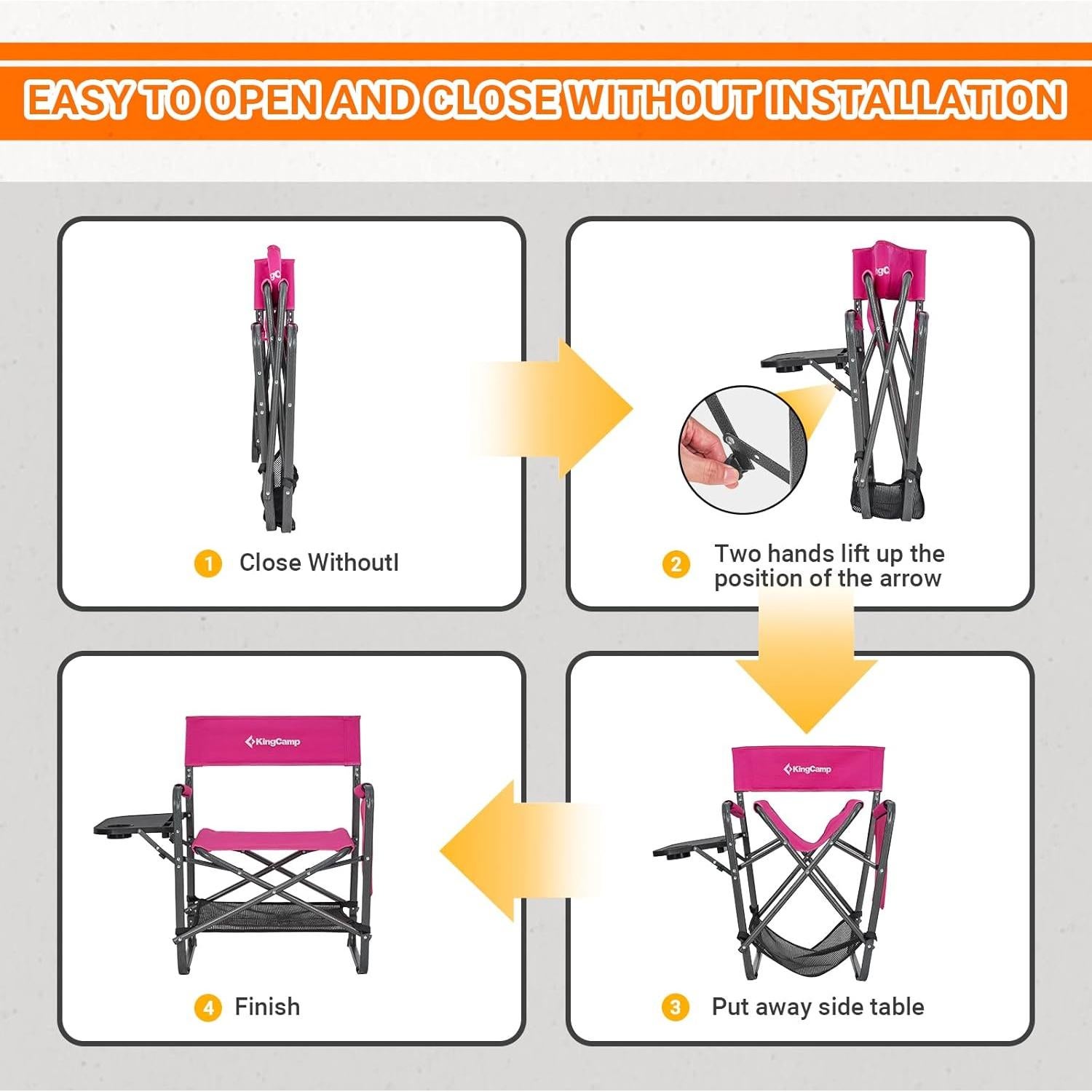 Silla de Camping KingCamp Plegable con Mesa Lateral 300kg